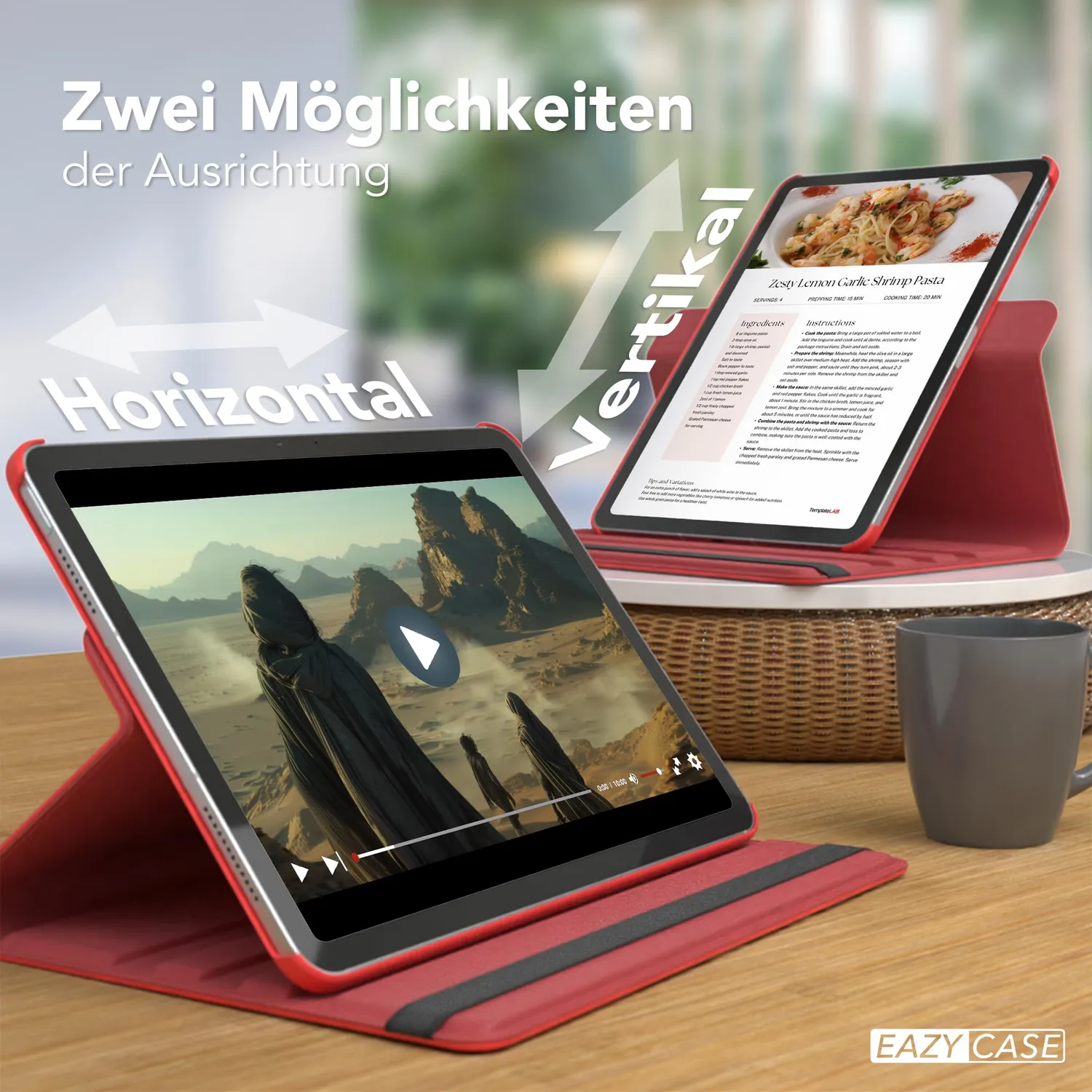 EAZY CASE iPad Air 6 10,9 Zoll Tablethülle 360° Rot drehbar