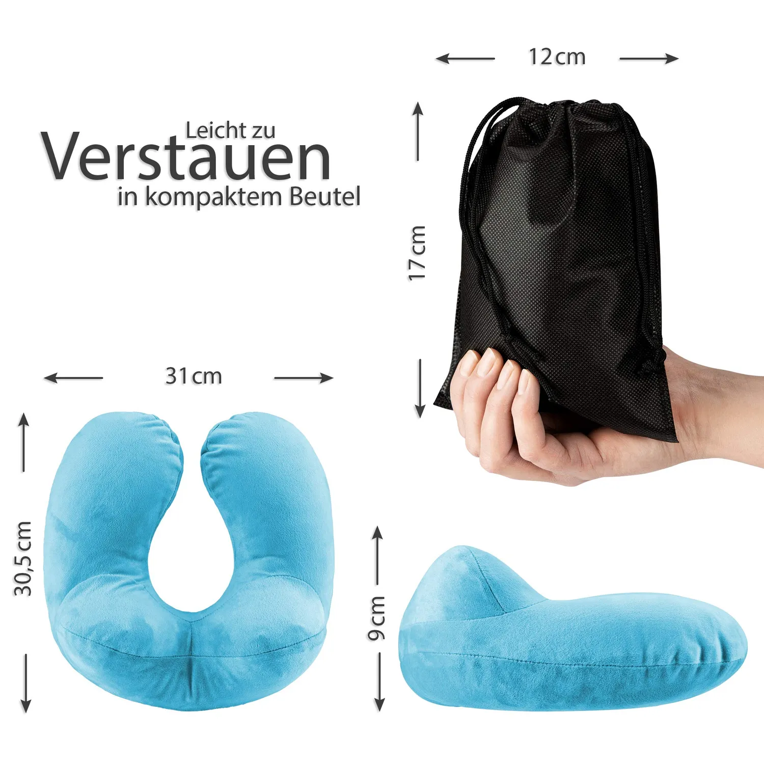 EAZY CASE Nackenkissen aufblasbar Hellblau mit Maske