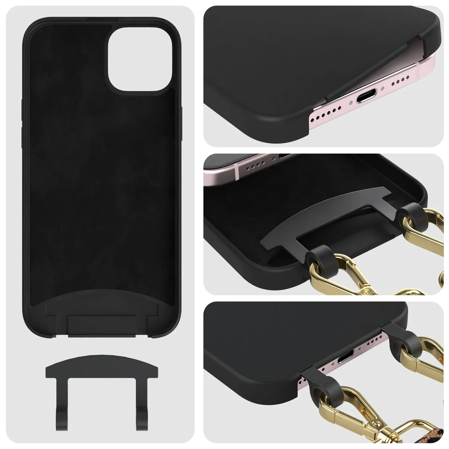 EAZY CASE iPhone 15 Plus Hülle mit Kette Leo Schwarz Braun