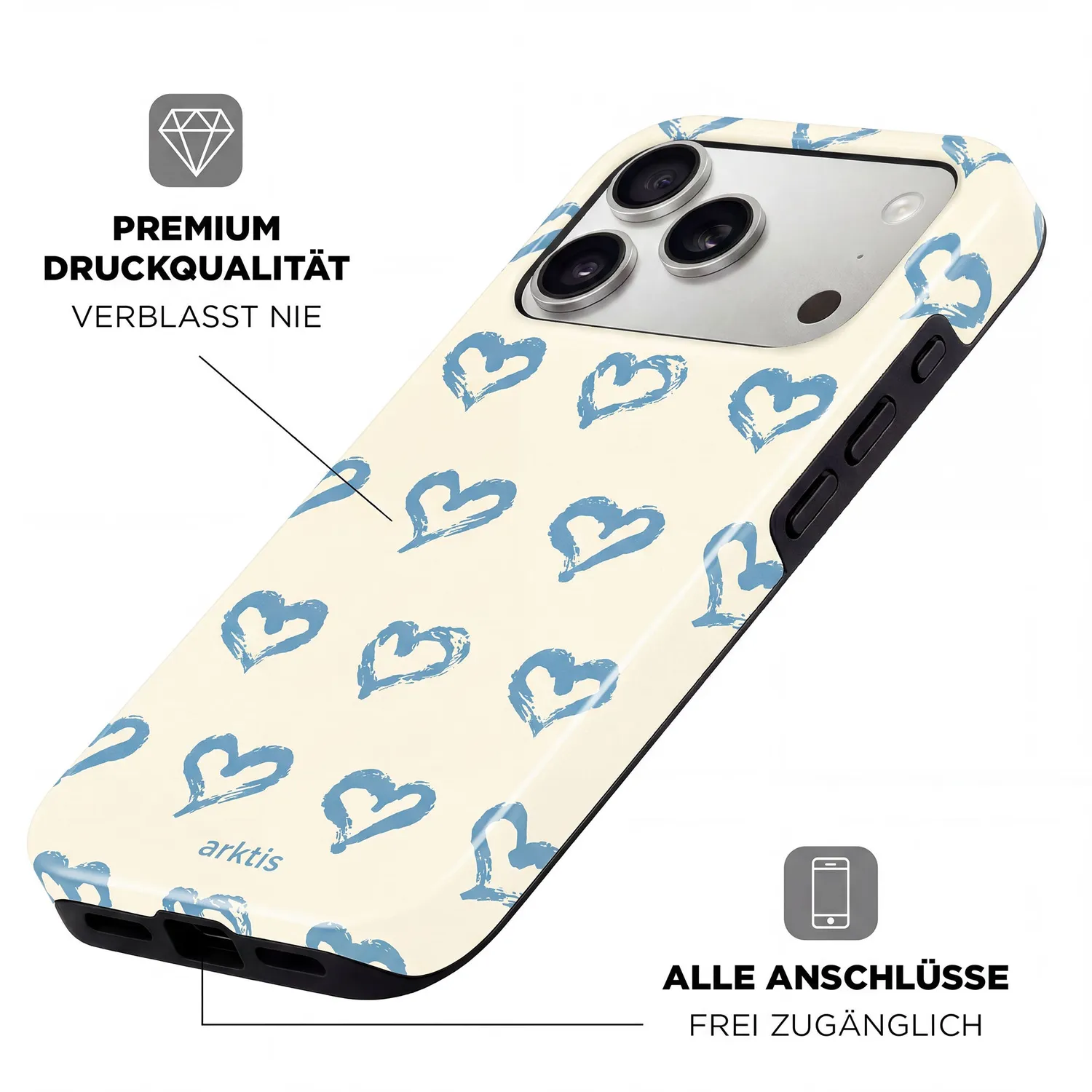 arktis Blue Hearts iPhone 16e Hülle MagSafe