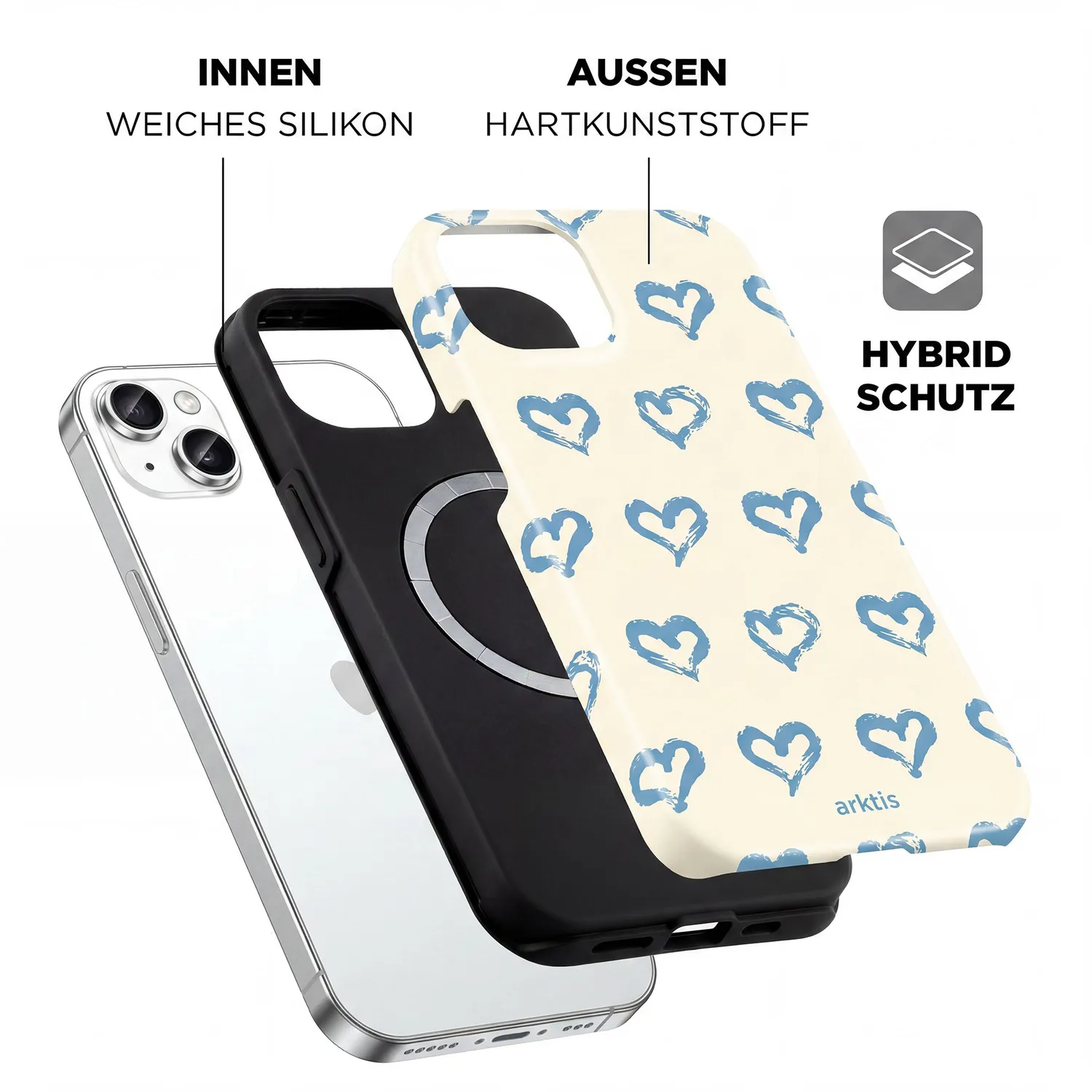 arktis Blue Hearts iPhone 14 Hülle MagSafe