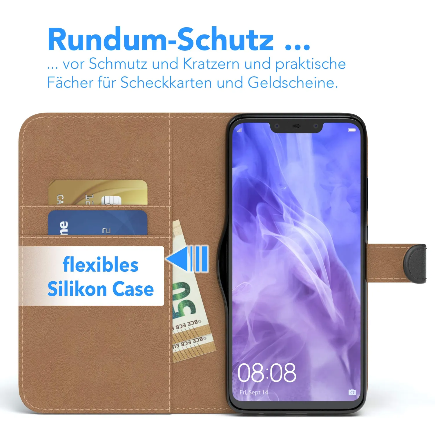 EAZY CASE Huawei Nova 3 Bookstyle Tasche Schwarz Kartenfach