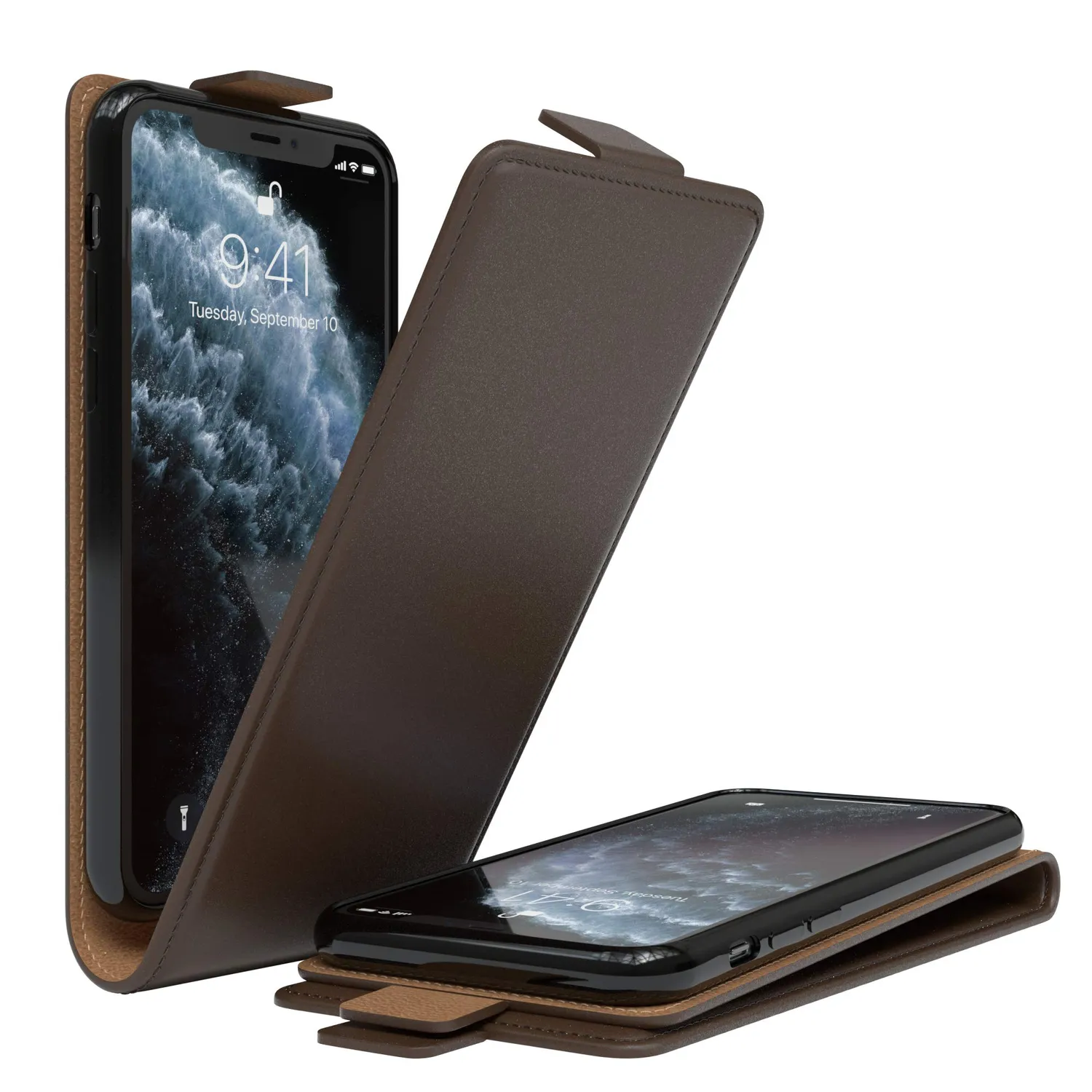 EAZY CASE iPhone 11 Pro Klapphülle Braun Kunstleder Flip