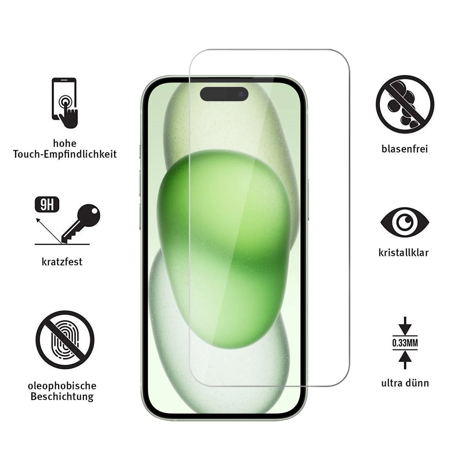 arktis iPhone 15 Plus Glas Displayschutz 3er Set 9H klar