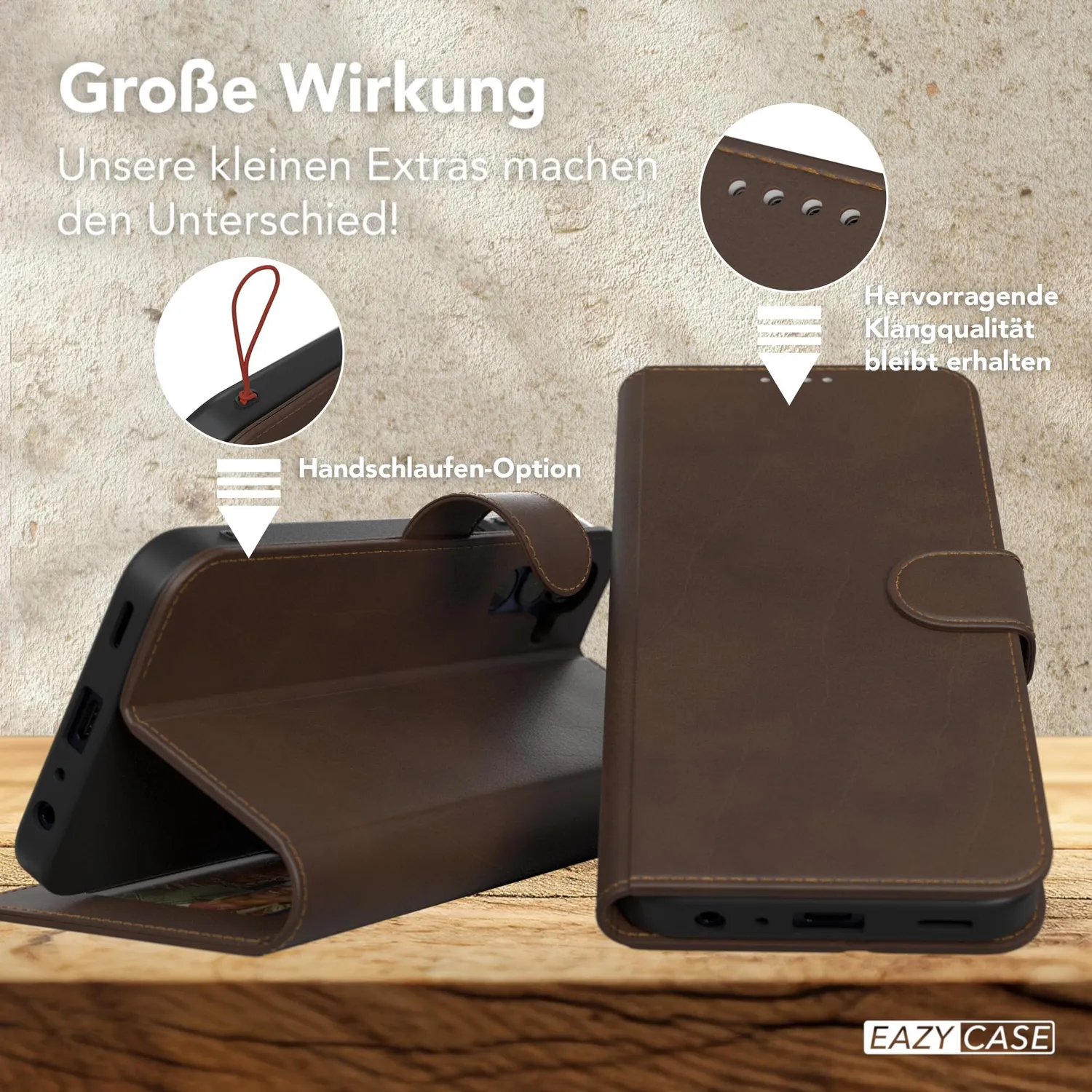 EAZY CASE Samsung Galaxy A15 Klapphülle braun Kunstleder