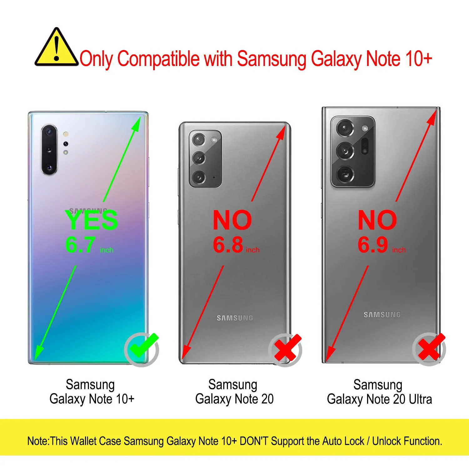 YATWIN Samsung Galaxy Note 10 Plus Klapphülle Schwarz Leder mit Kartenfach
