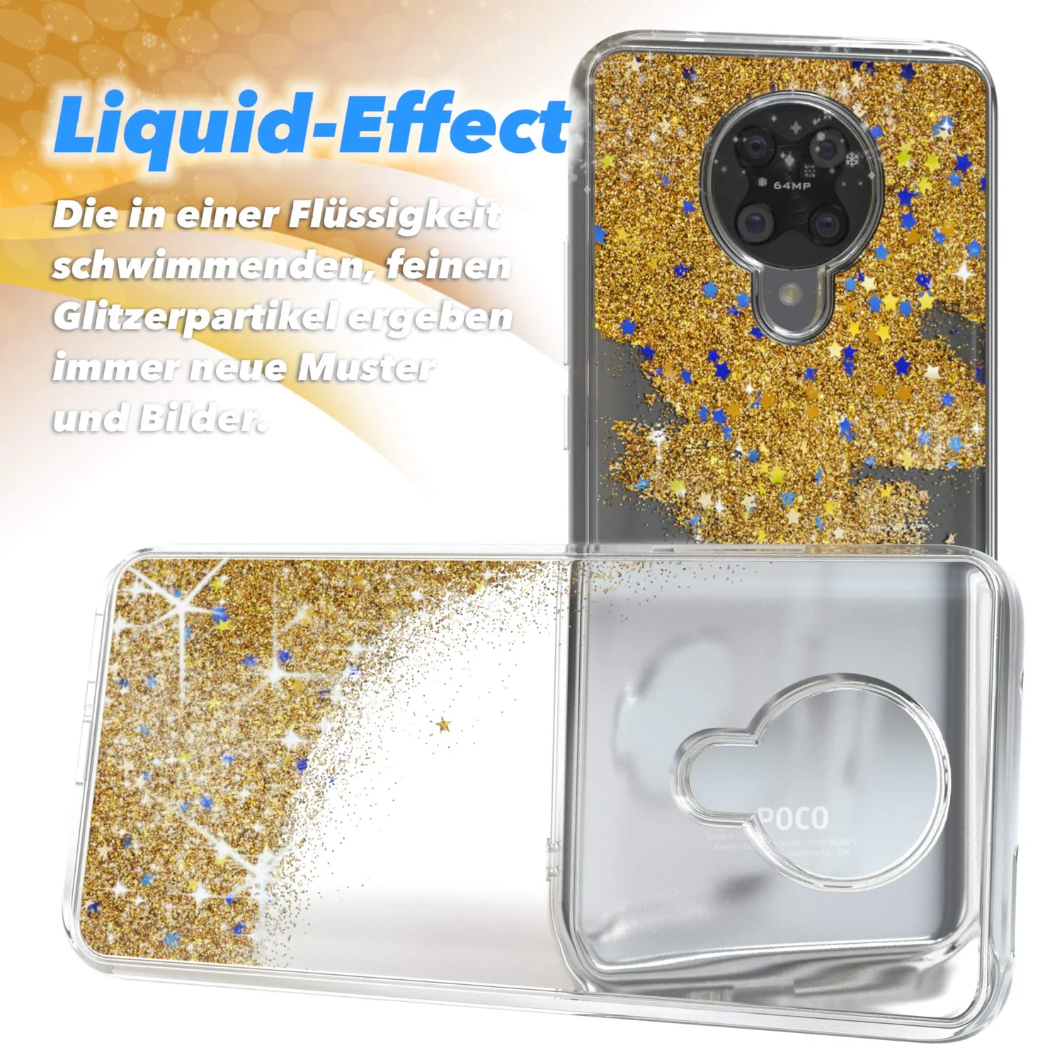 EAZY CASE Poco F2 Pro Glitzerhülle Liquid Gold Transparent