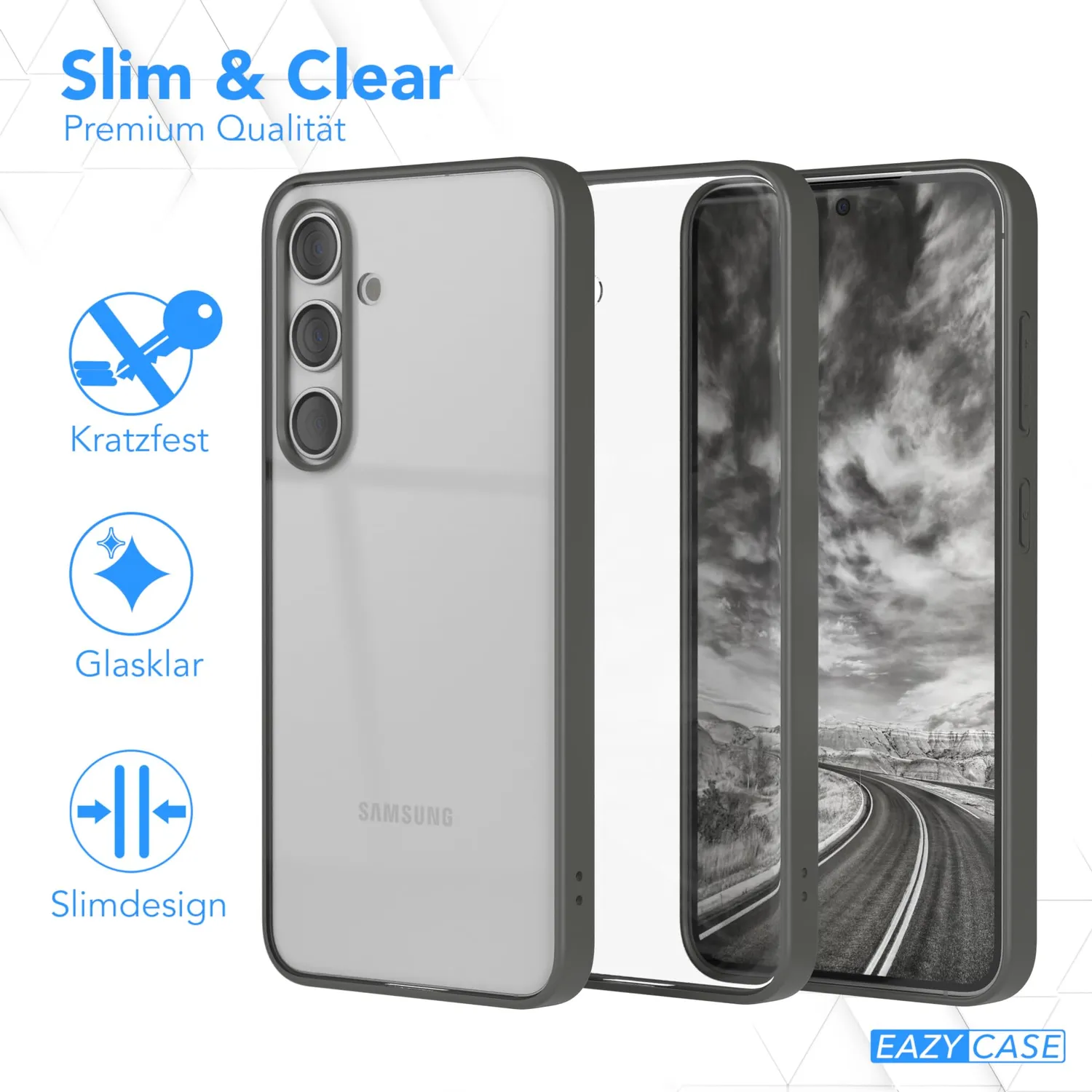 EAZY CASE Clear Hybrid Bumper Hülle Galaxy S24 anthrazit