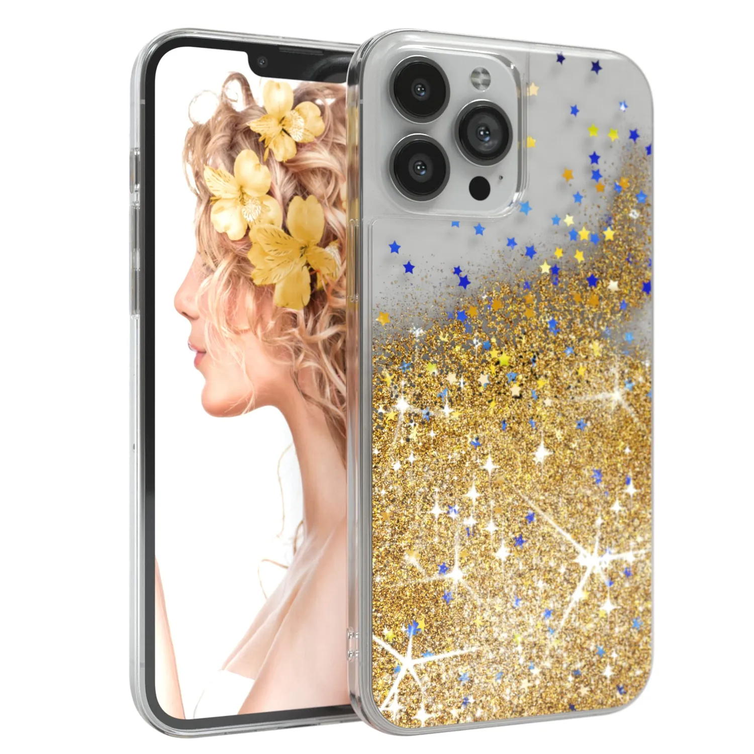 EAZY CASE iPhone 13 Pro Max Glitzerhülle Blau transparent