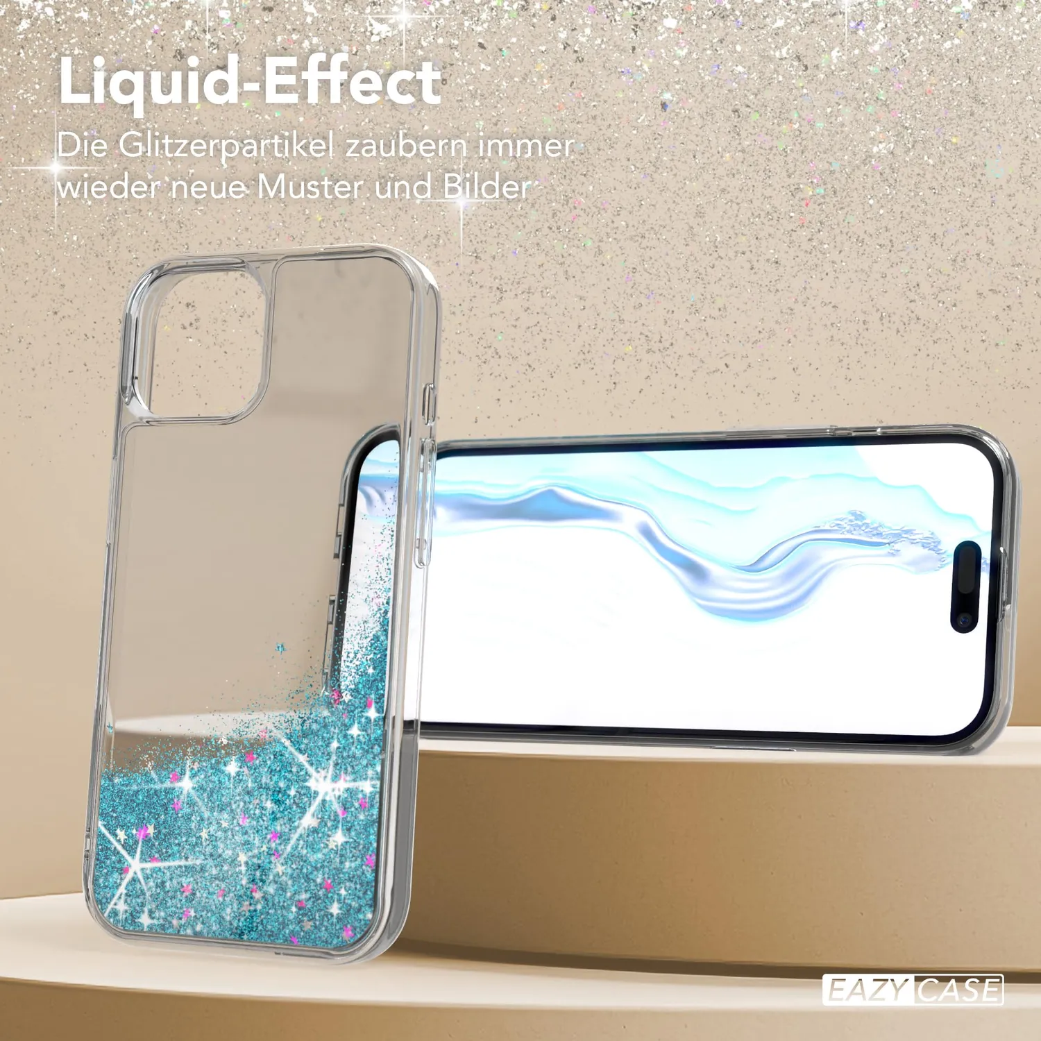 EAZY CASE iPhone 15 Glitzerhülle Liquid Transparent Blau