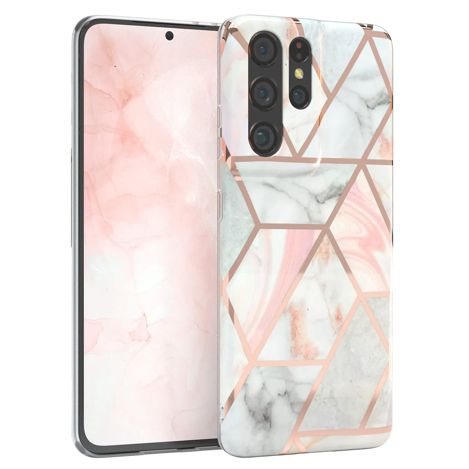 EAZY CASE Galaxy S21 Ultra Silikonhülle Blumen Rosé-Gold