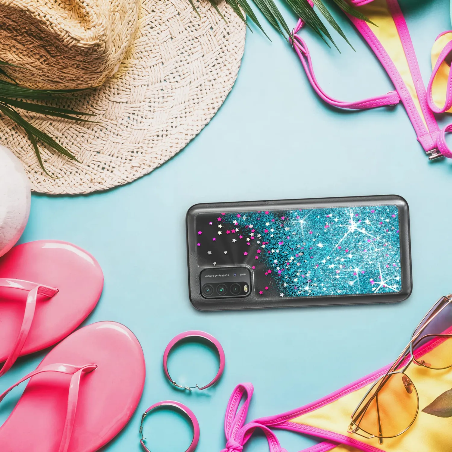 EAZY CASE Redmi 9T Glitzerhülle Transparent Blau liquid