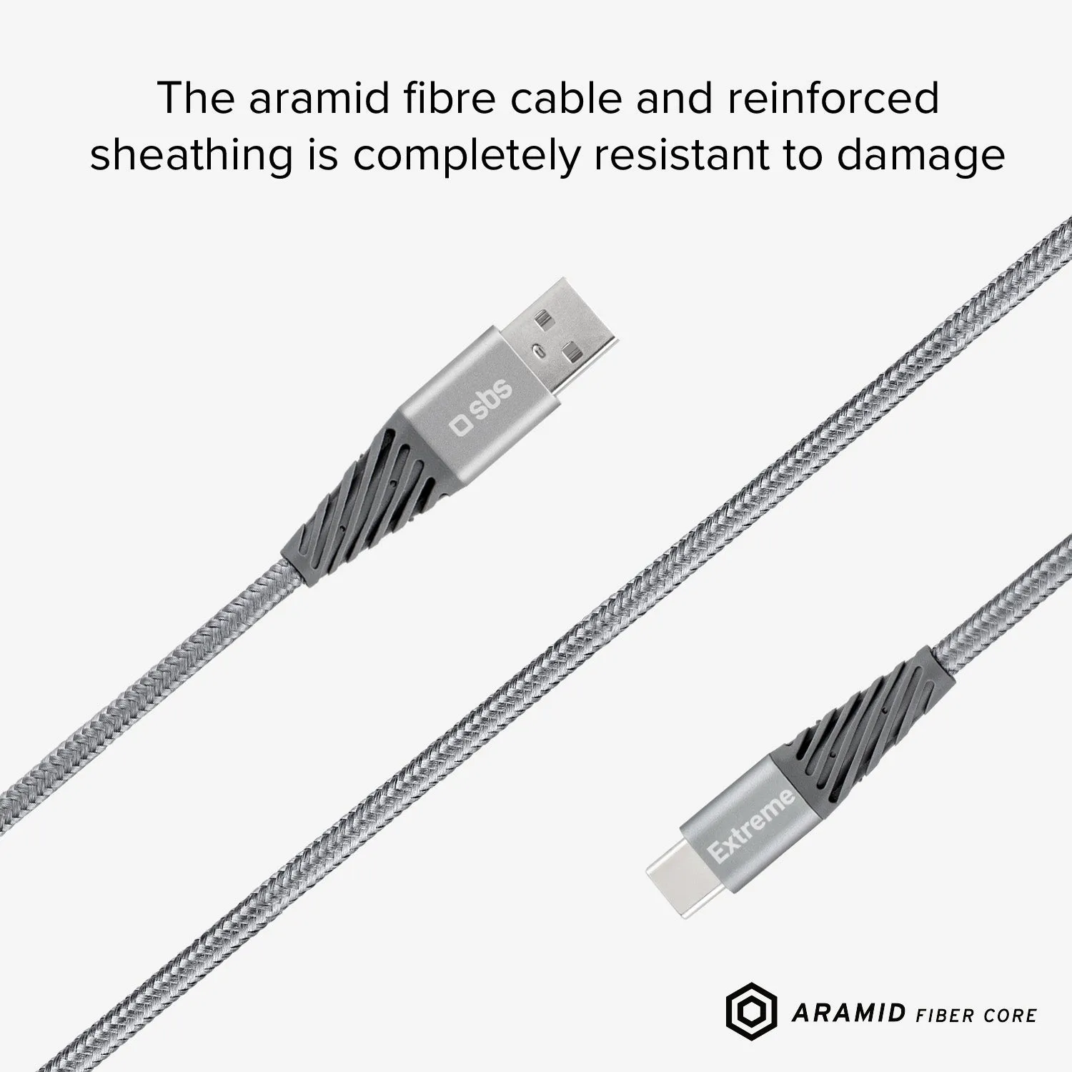SBS Extreme USB-A USB-C Kabel 1,5m Aramid grau