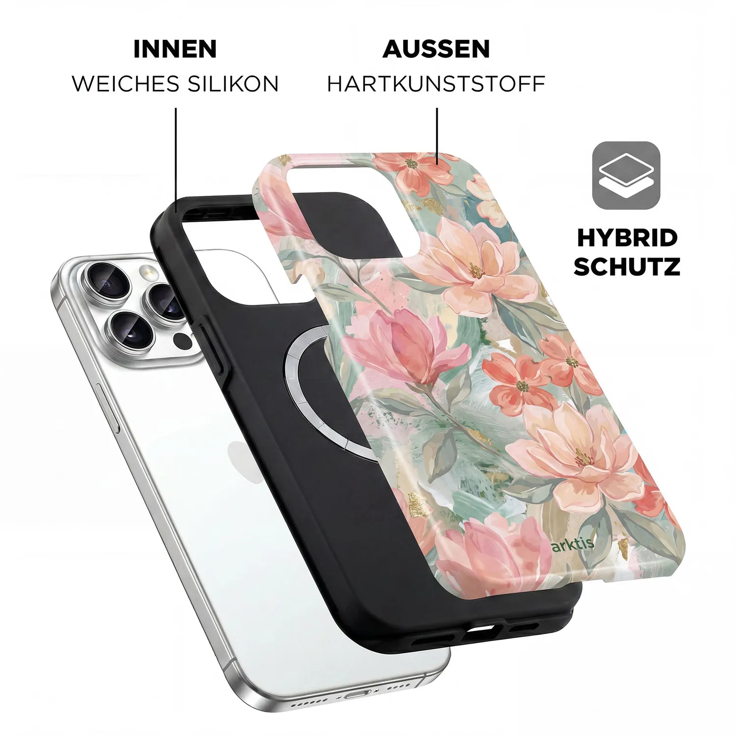 arktis iPhone 14 Pro Hülle Pastel Flowers MagSafe