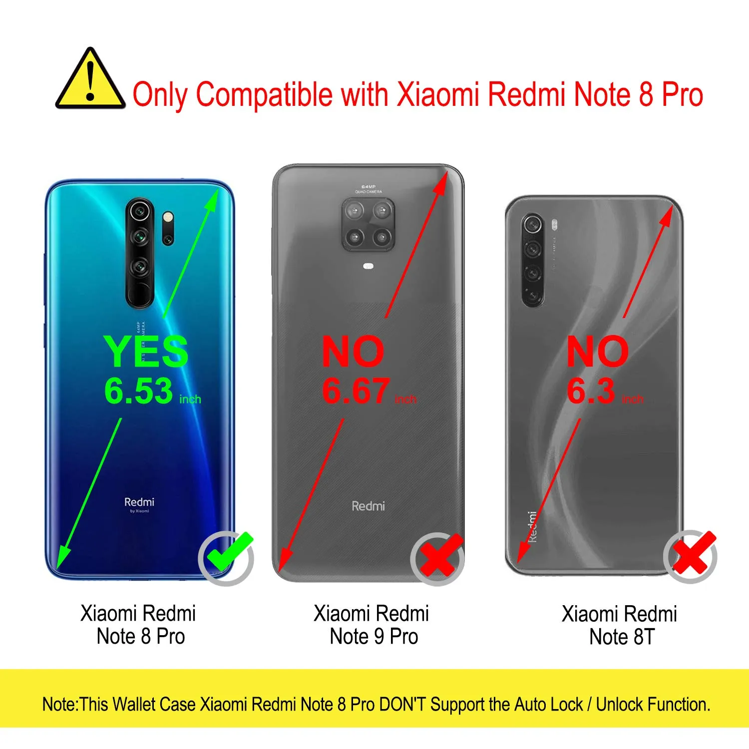 YATWIN Redmi Note 8 Pro Klapphülle Leder Weinrot RFID