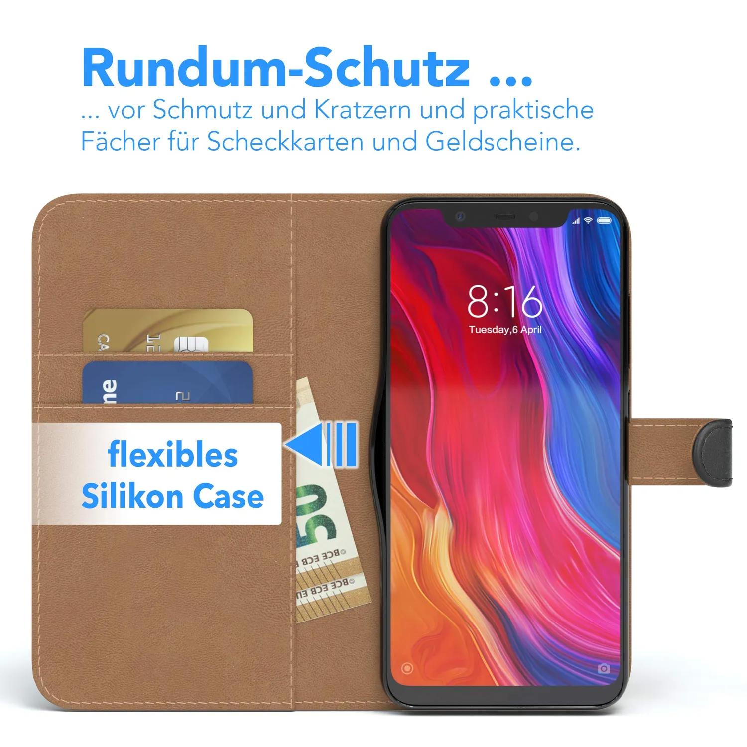 EAZY CASE Xiaomi Mi 8 Klapphülle schwarz Book mit Kartenfach