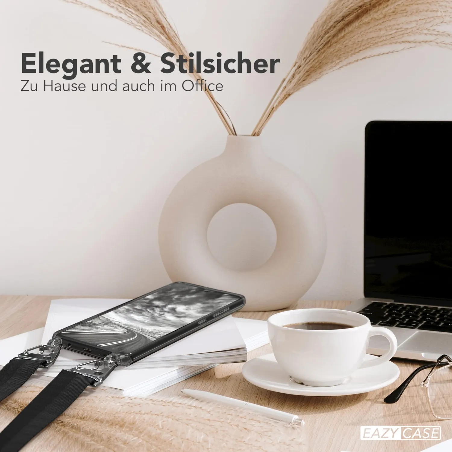 EAZY CASE Galaxy A51 Handykette Transparent Schwarz mit Band