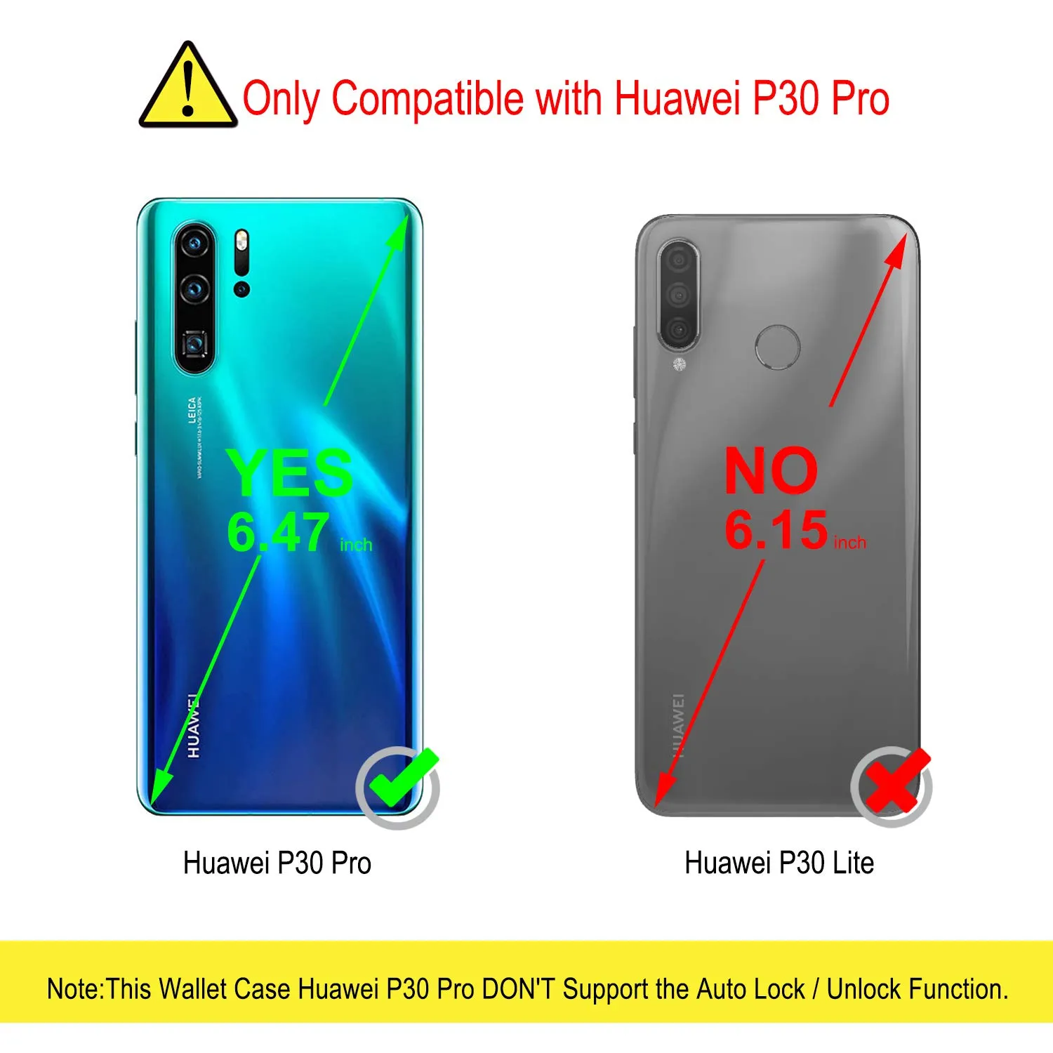 YATWIN Leder Klapphülle Huawei P30 Pro Schwarz Brieftasche RFID