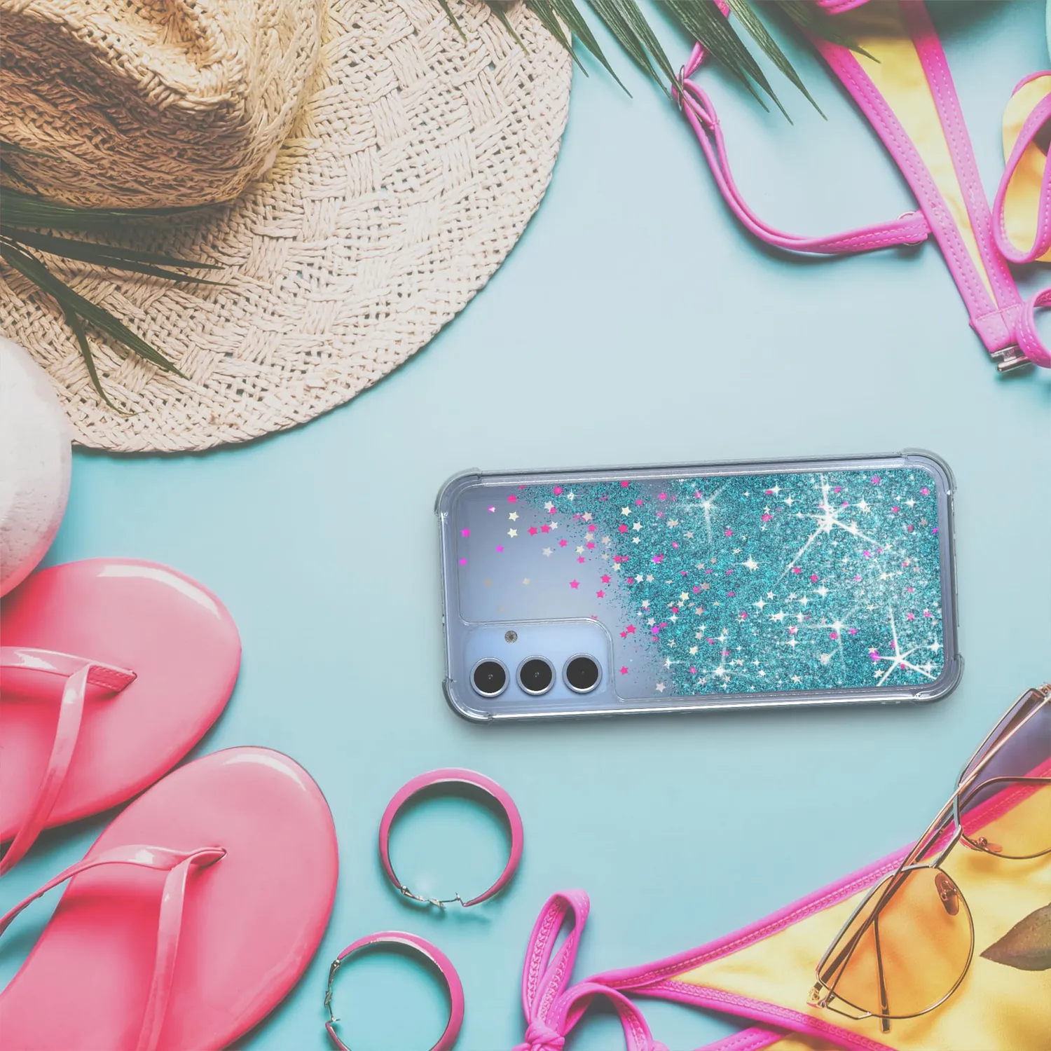 EAZY CASE Galaxy A15 Glitzerhülle Blau mit Bumper