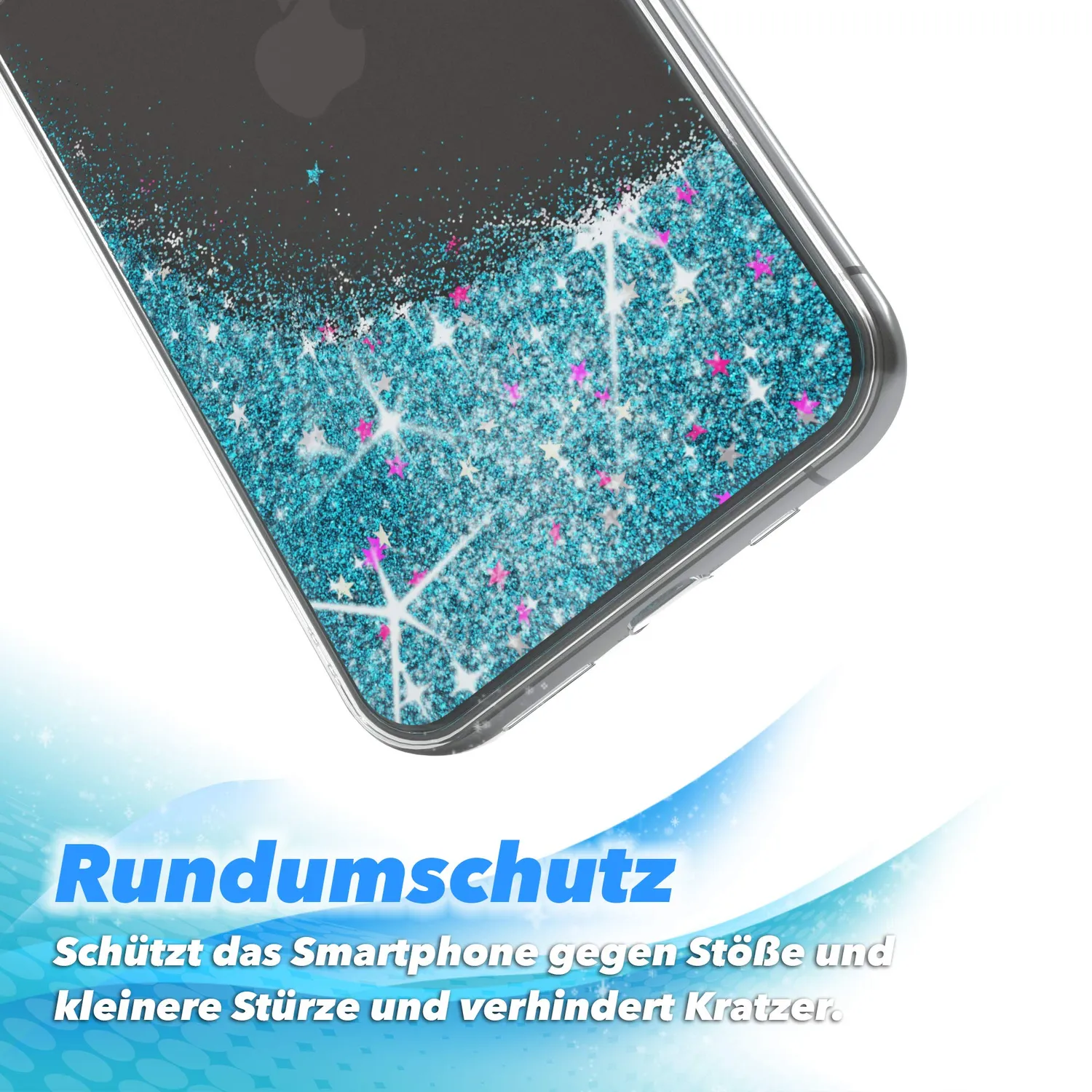 EAZY CASE iPhone 11 Pro Glitzer Hülle Liquid Blau Transparent