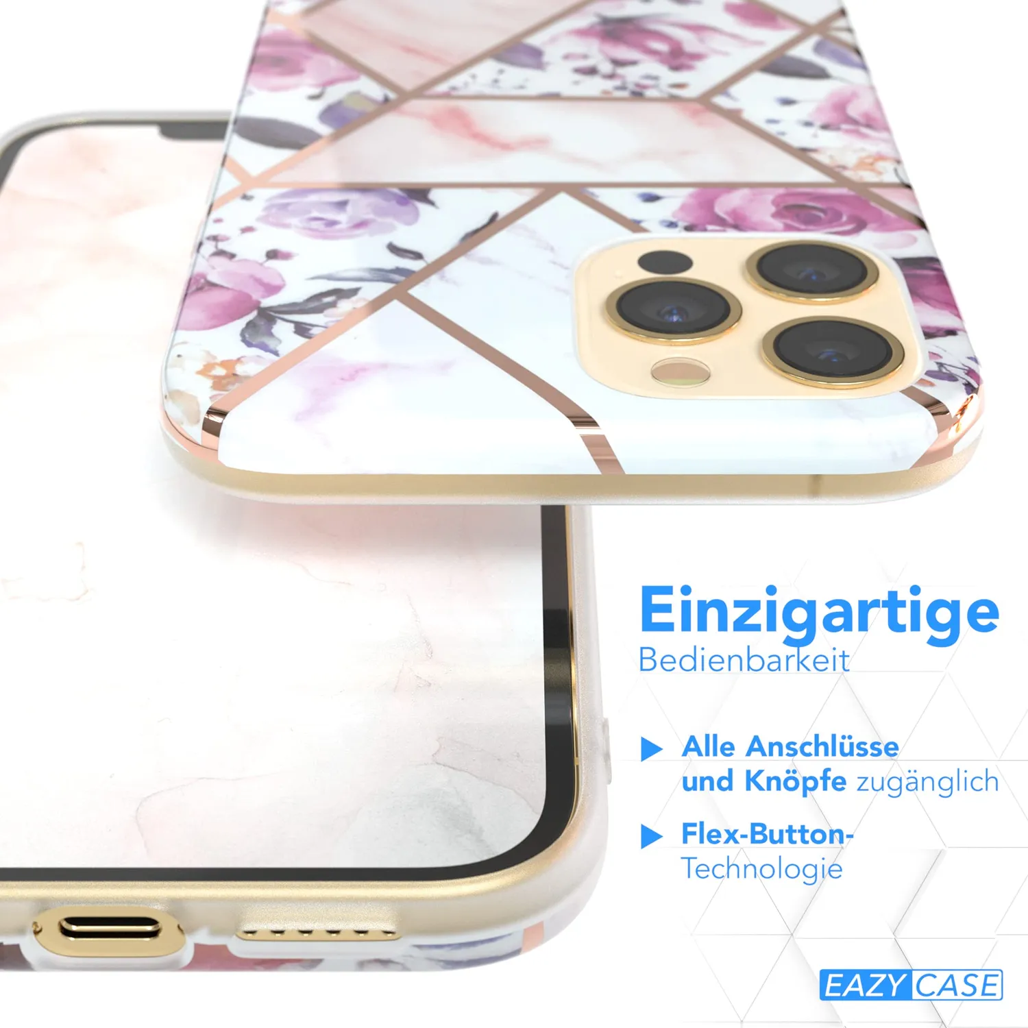 EAZY CASE iPhone 12 Pro Max Silikonhülle Blumen Rosé-Gold