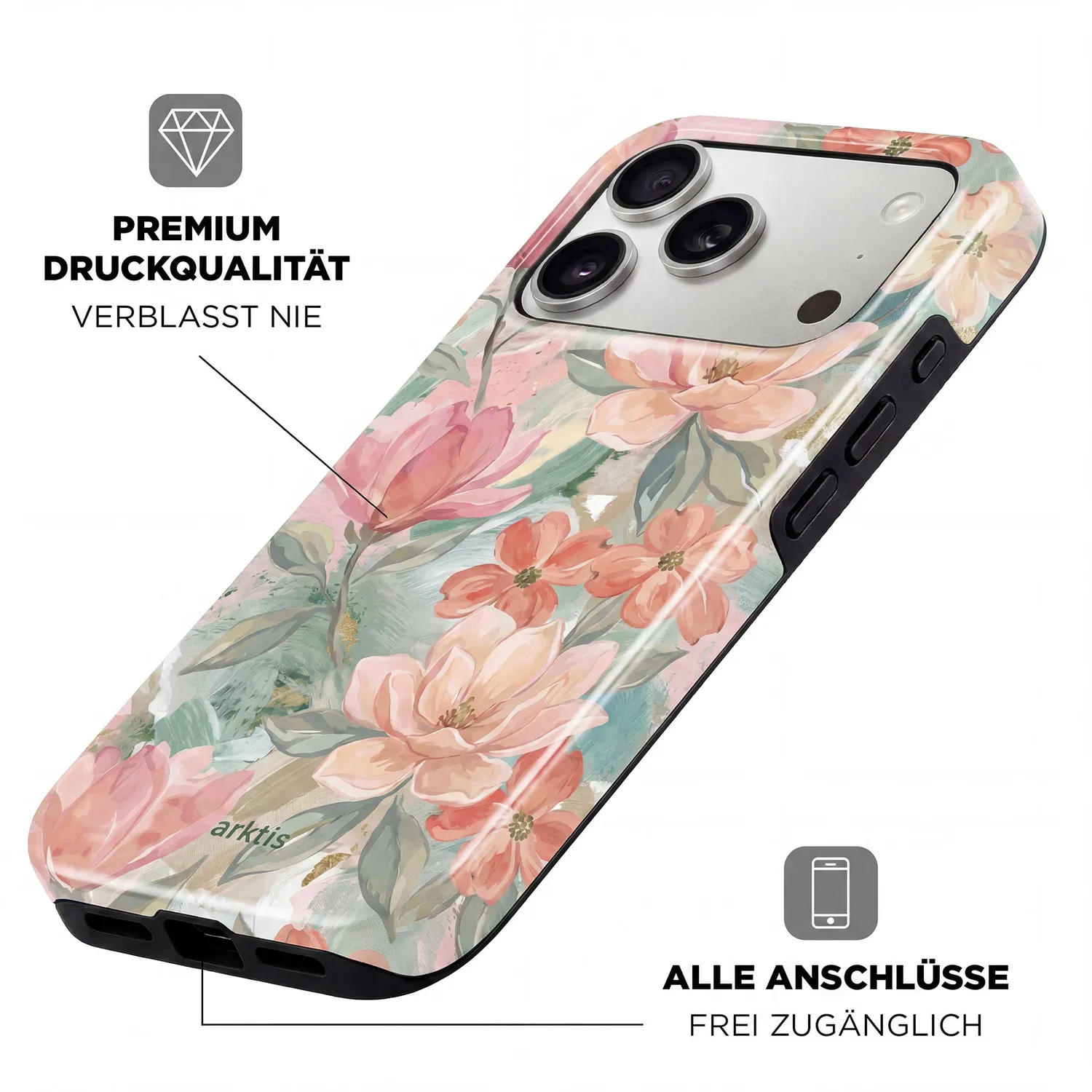arktis iPhone 14 Pro Hülle Pastel Flowers MagSafe