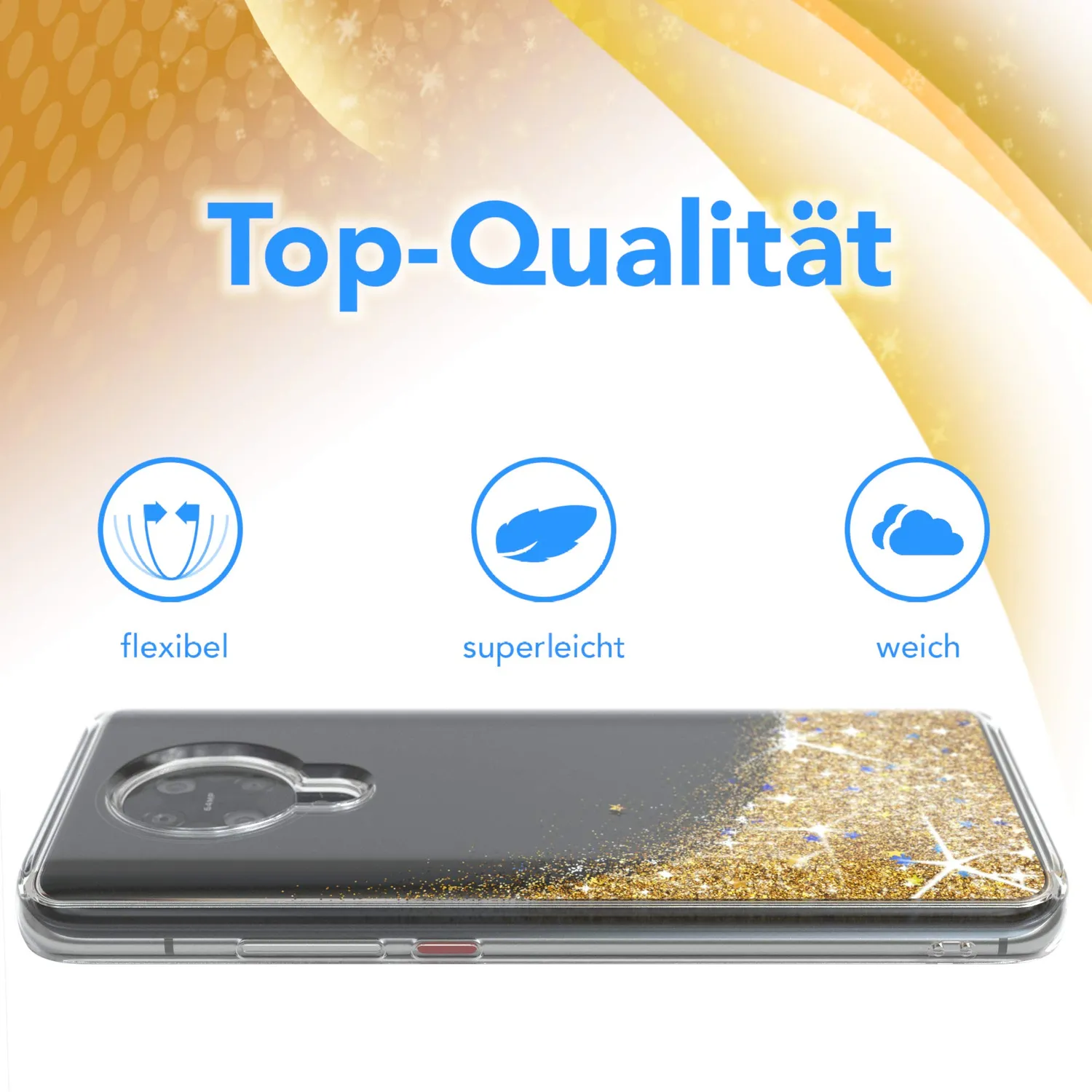 EAZY CASE Poco F2 Pro Glitzerhülle Liquid Gold Transparent