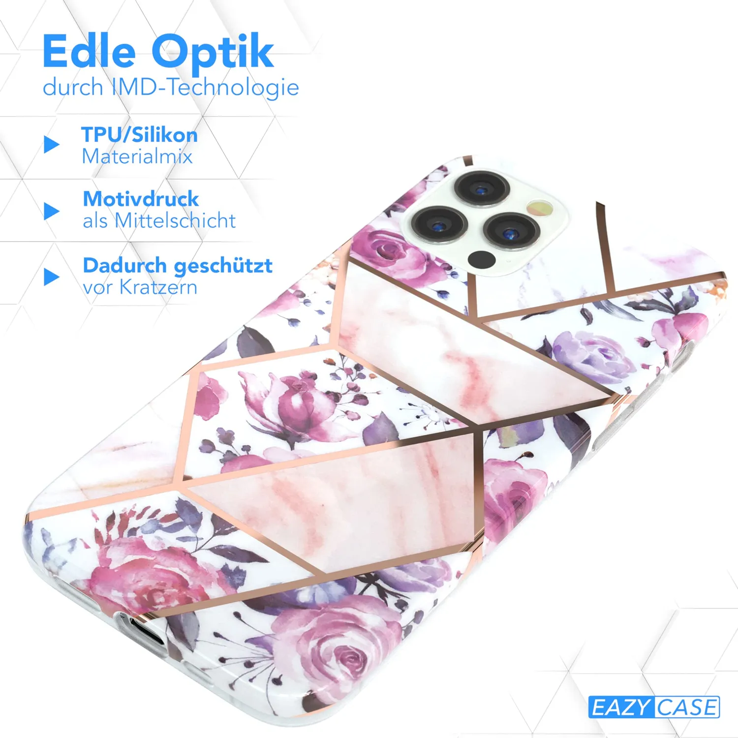 EAZY CASE iPhone 12/12 Pro Silikonhülle Blumen Rosé-Gold dünn