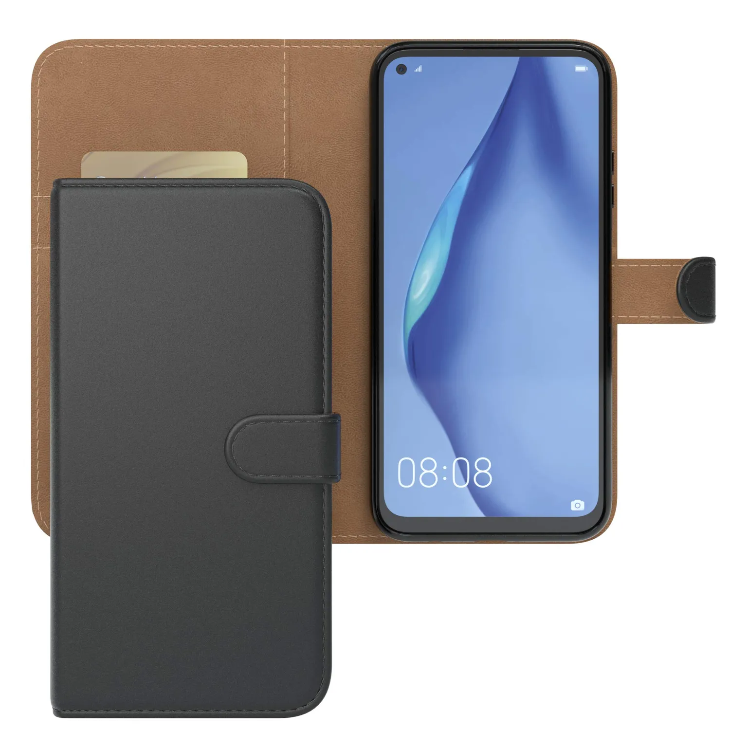 EAZY CASE Huawei P40 Lite Klapphülle Book Schwarz Leder