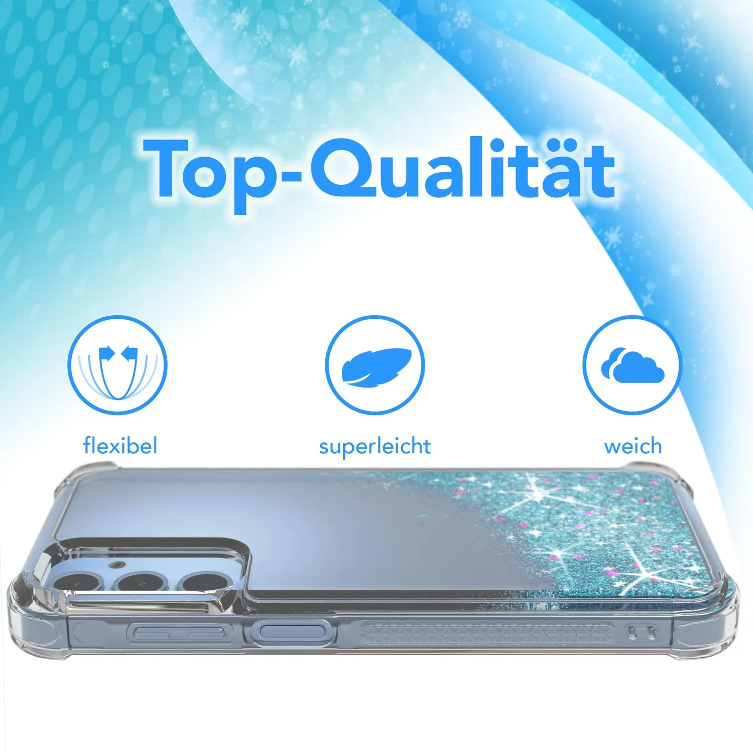EAZY CASE Galaxy A15 Glitzerhülle Blau mit Bumper