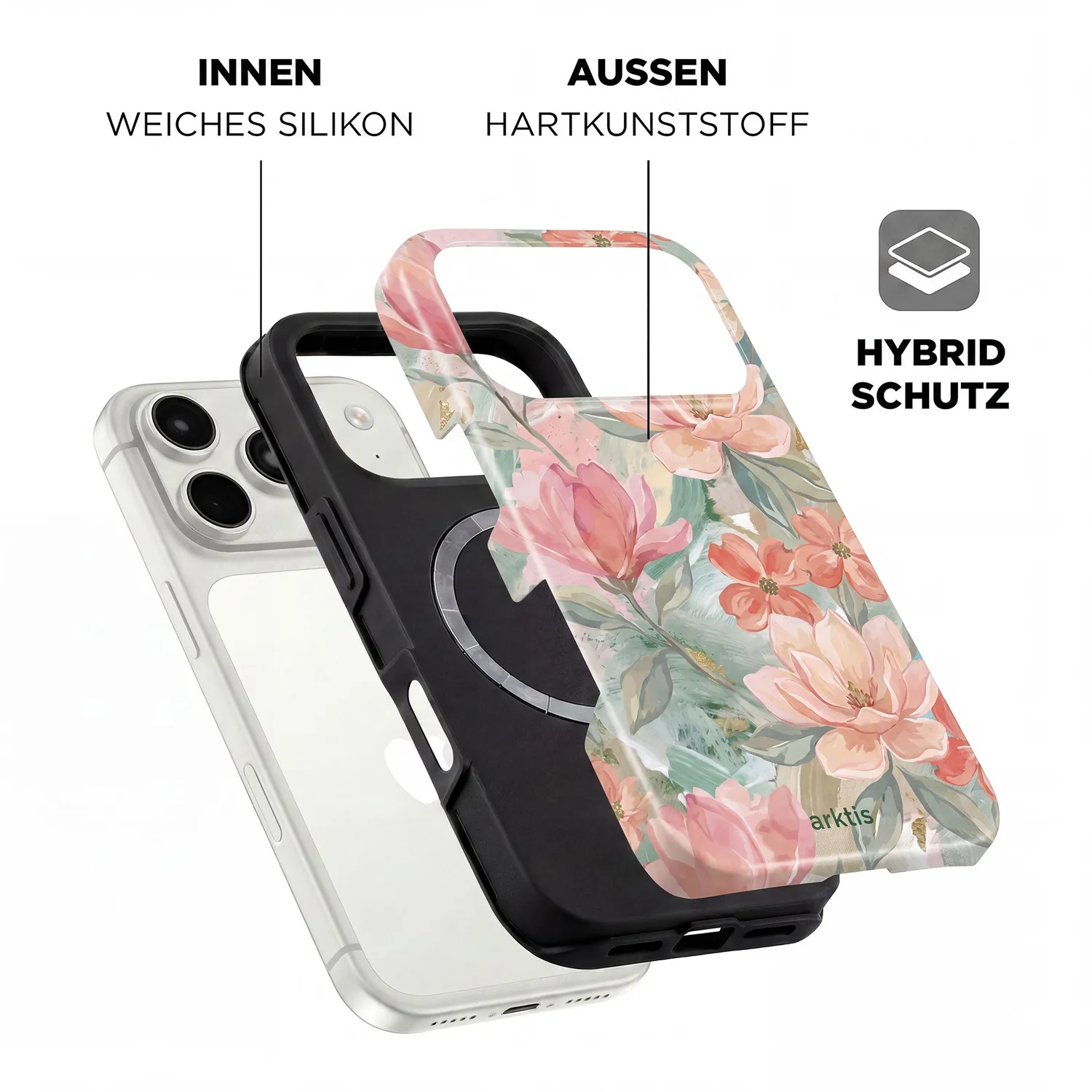 arktis iPhone 17 Pro Max Hülle Pastel Flowers MagSafe