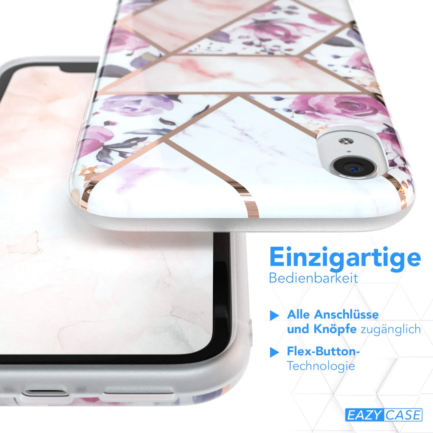 EAZY CASE iPhone XR Silikonhülle Blumen Rosé-Gold