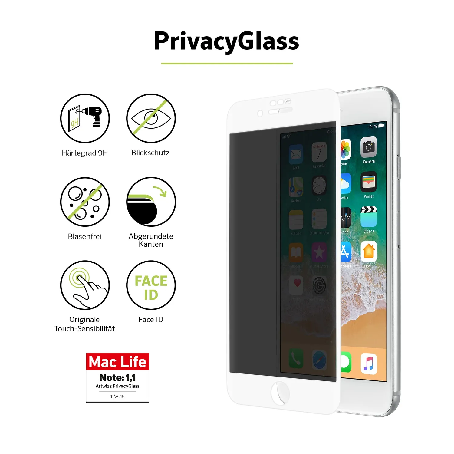 Artwizz PrivacyGlass iPhone 6/7/8 Displayschutz weiß