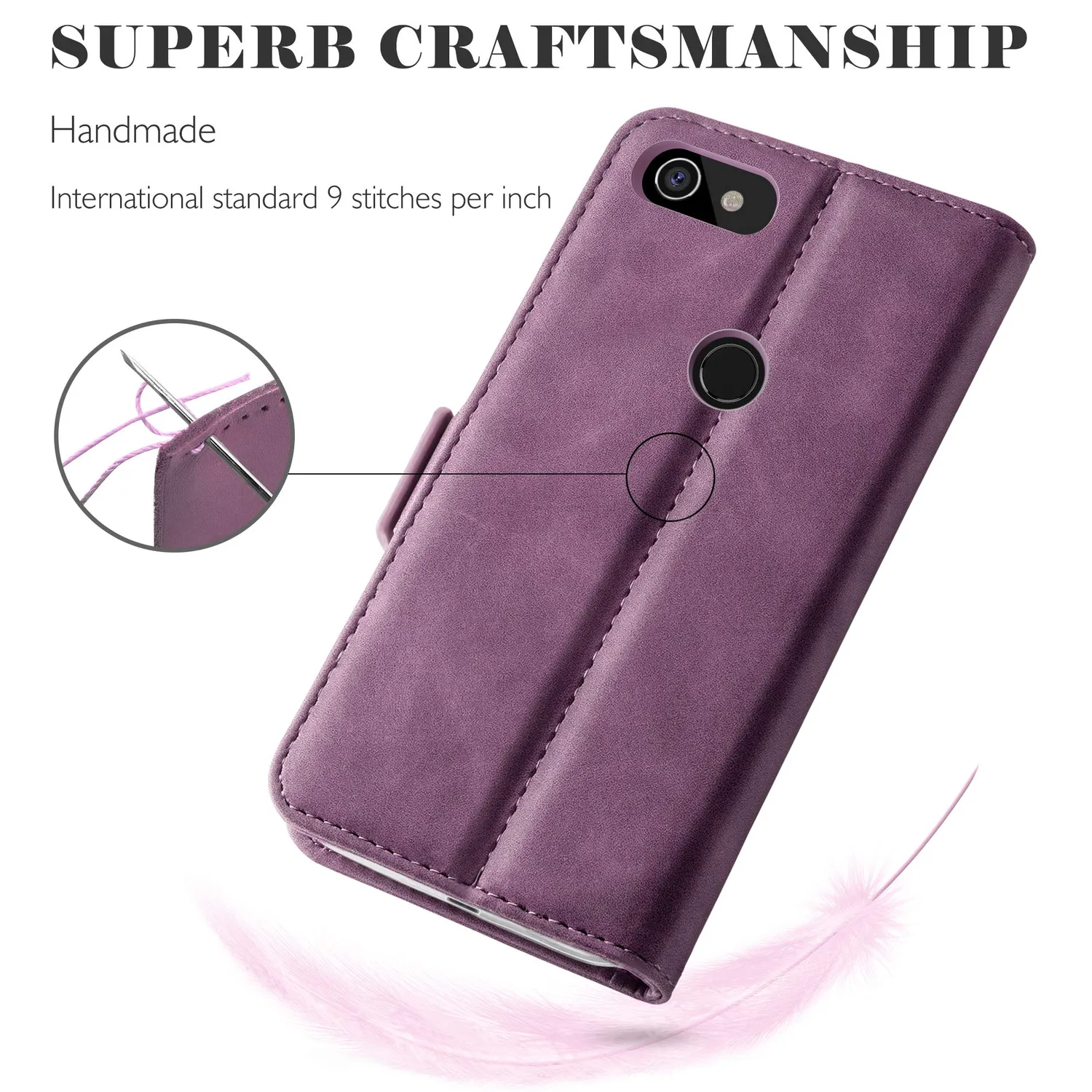 YATWIN Google Pixel 3A Klapphülle Weinrot Leder
