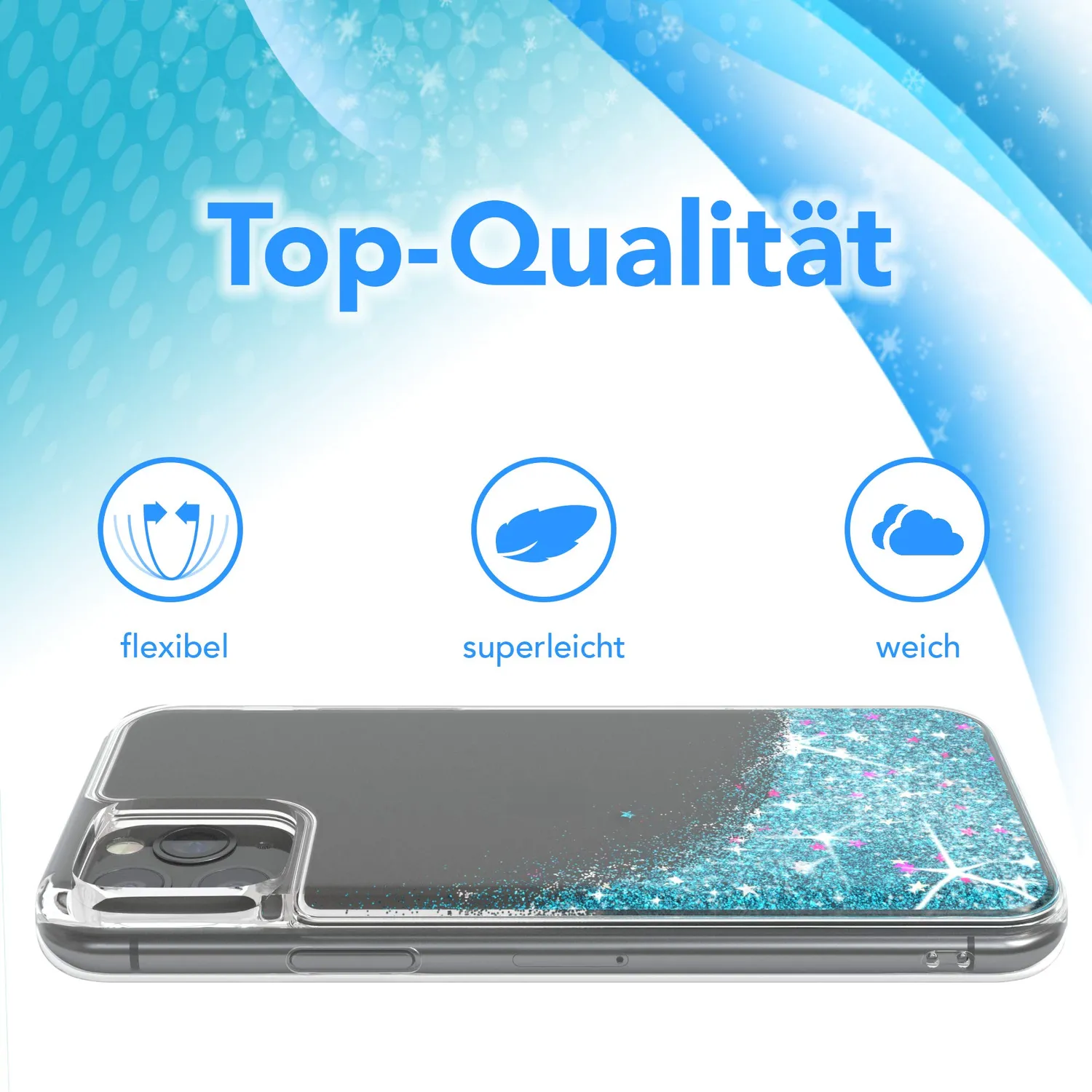 EAZY CASE iPhone 11 Pro Glitzer Hülle Liquid Blau Transparent