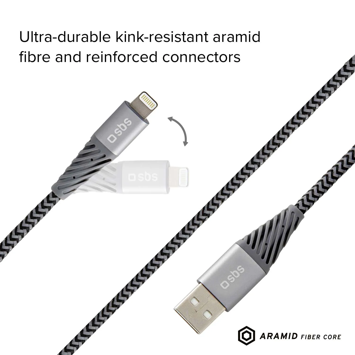 SBS Unbreakable Lightning Kabel 2m Grau-Schwarz