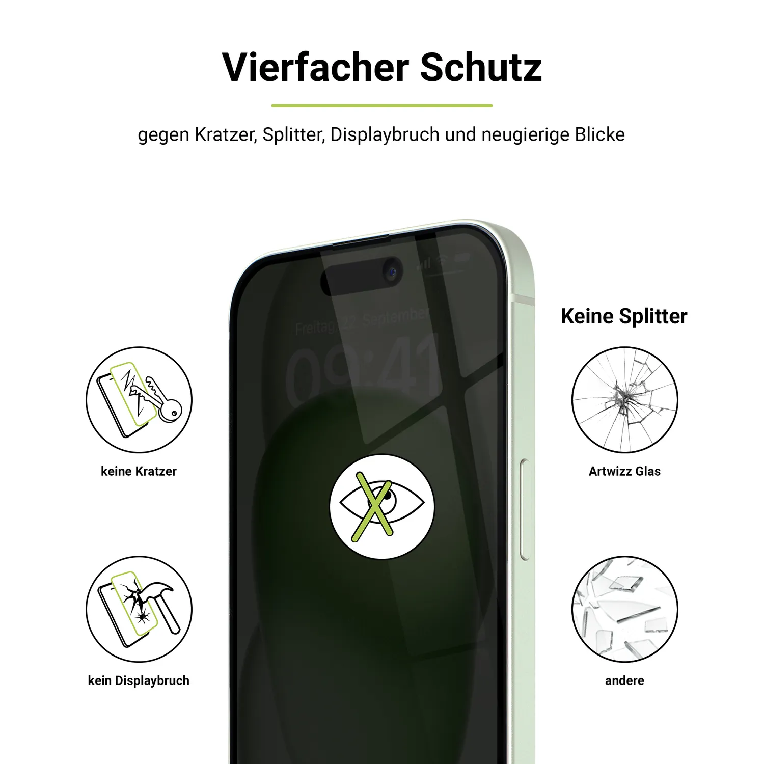 Artwizz PrivacyGlass iPhone 16 Displayschutz Blickschutz