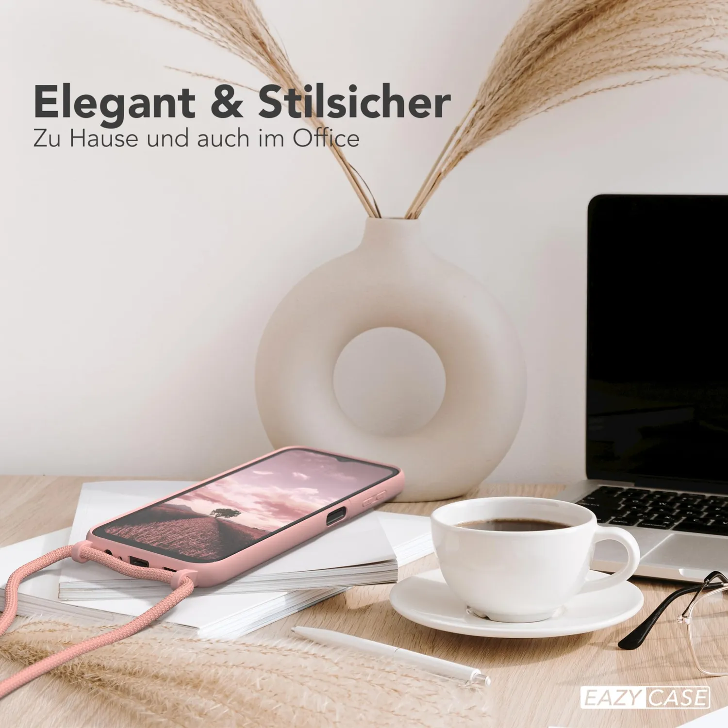 EAZY CASE Galaxy A14 5G Handykette Alt Rosa Band silber