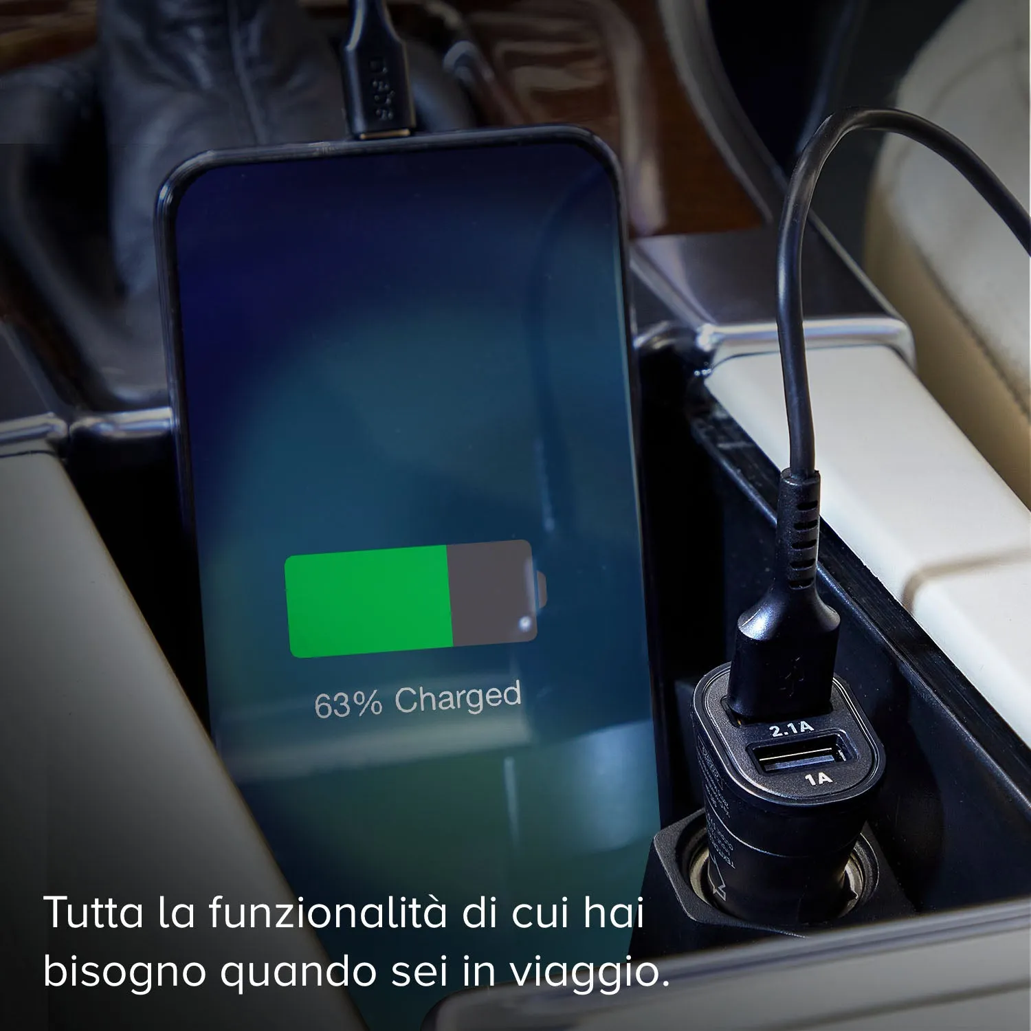 SBS 10W Auto Ladegerät 2xUSB mit USB-C Kabel Schnell