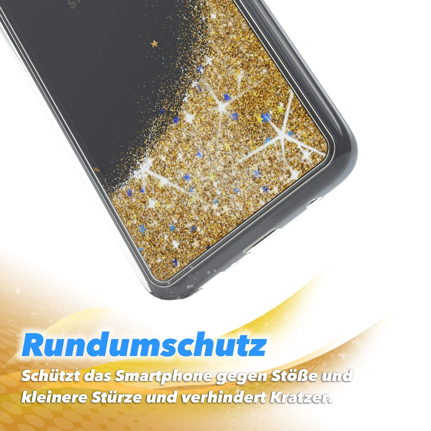 EAZY CASE Liquid Galaxy S10e Handyhülle Gold Glitzer