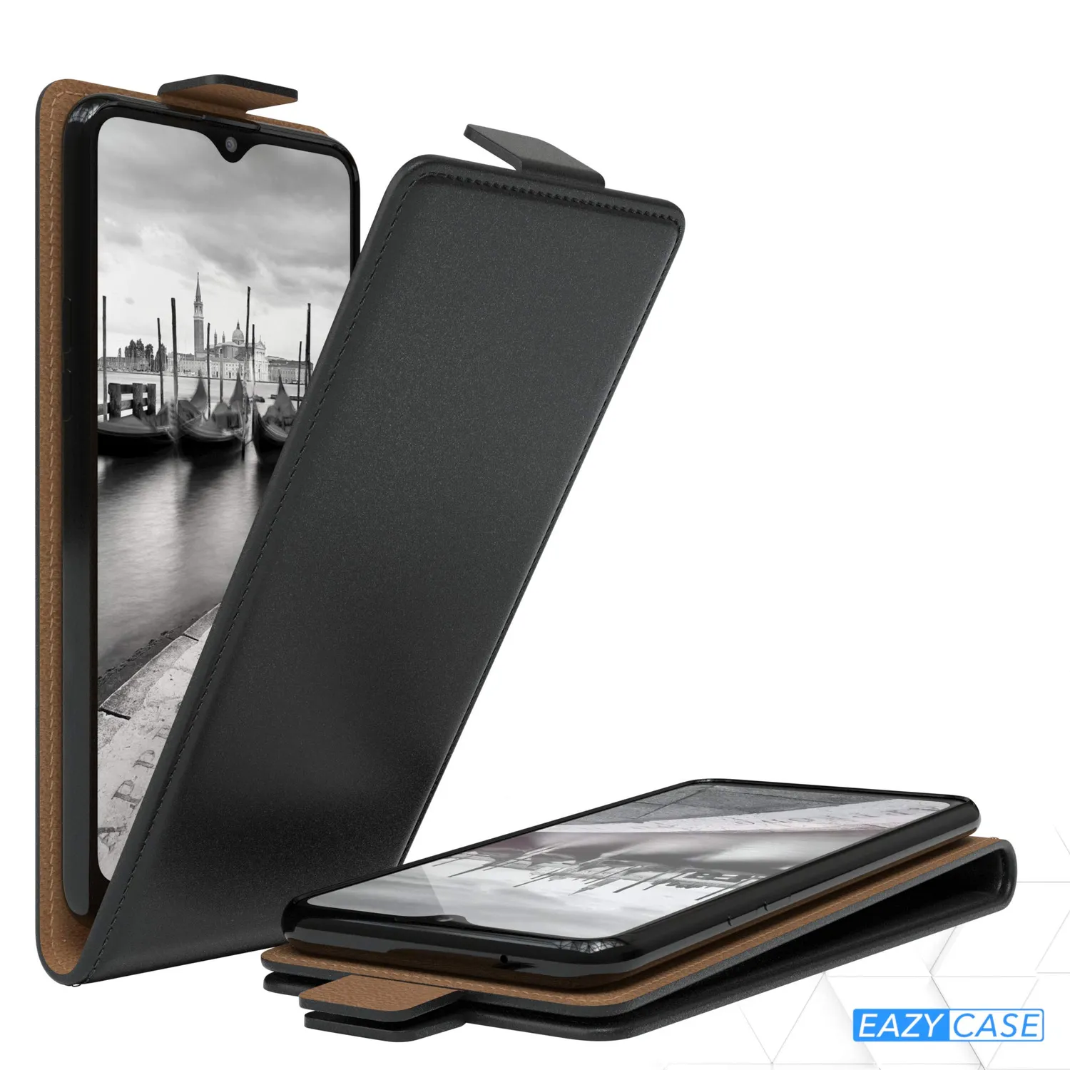 EAZY CASE Galaxy A20s Klapphülle Schwarz Kunstleder