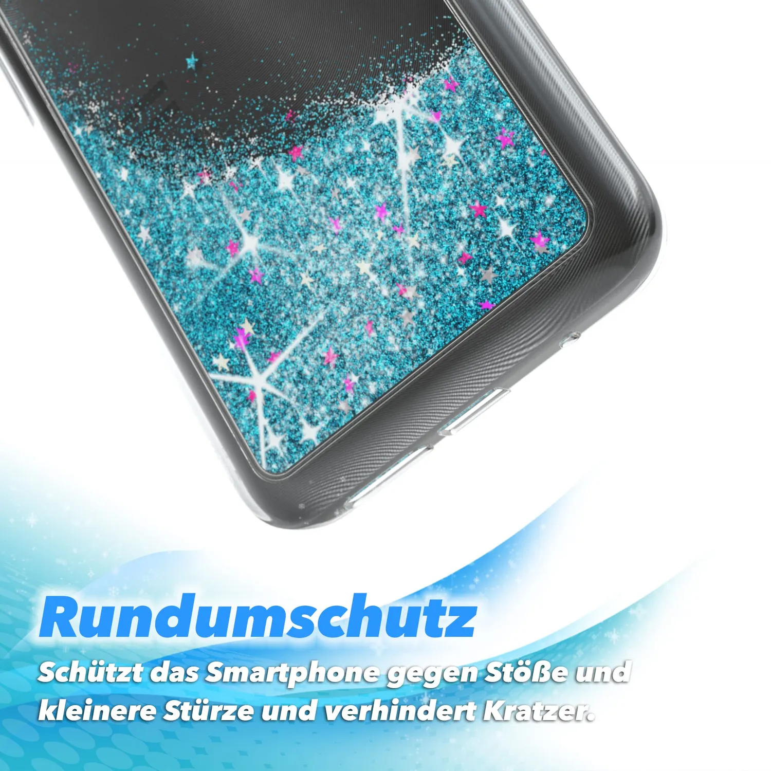 EAZY CASE Redmi 9T Glitzerhülle Transparent Blau liquid