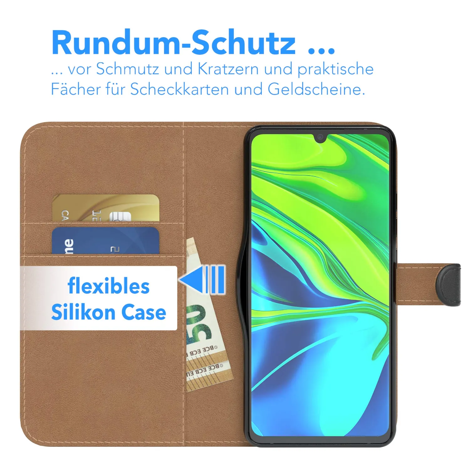 EAZY CASE Xiaomi Mi Note 10 Klapphülle Book Schwarz Pro