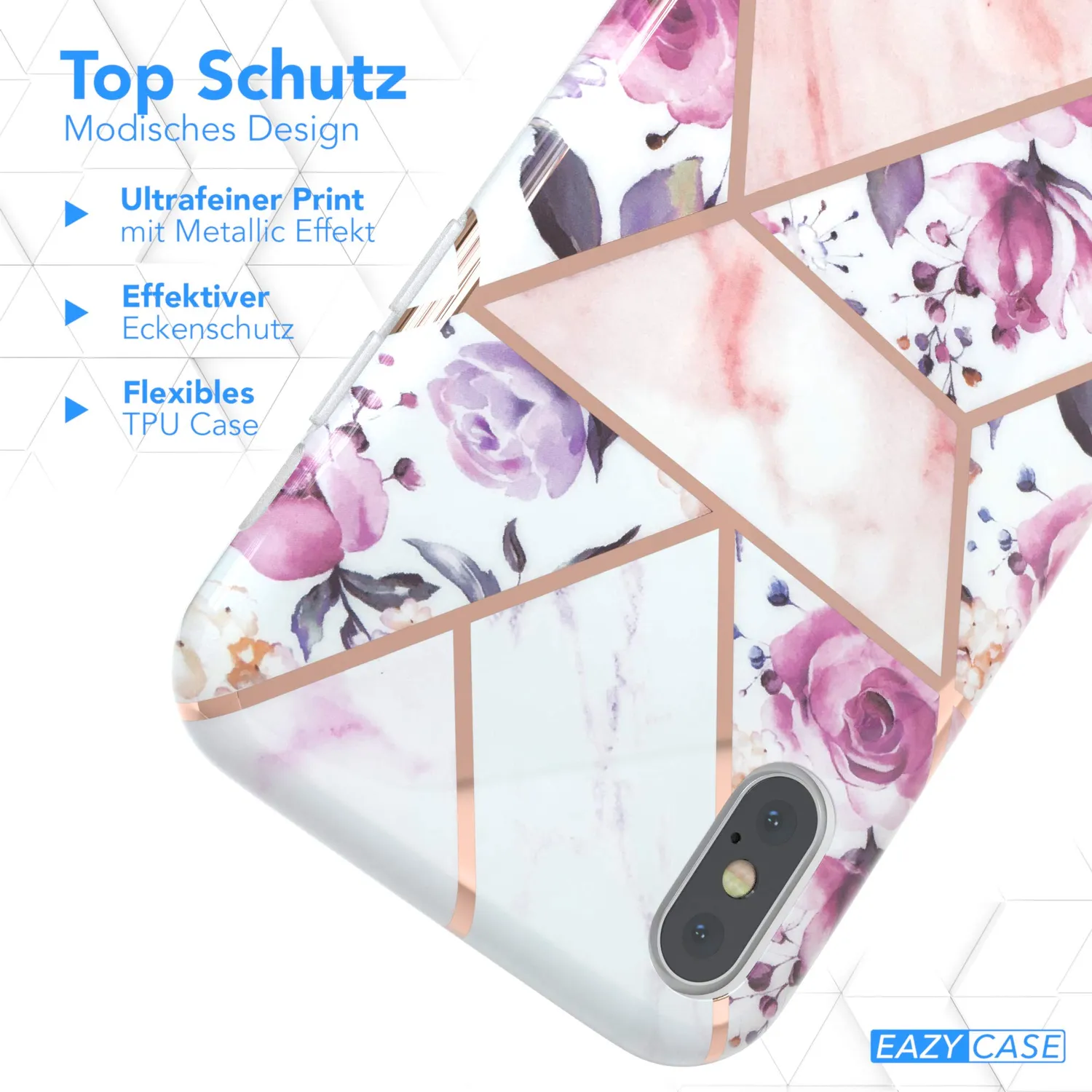 EAZY CASE iPhone X/XS Silikonhülle Blumen Rosé-Gold