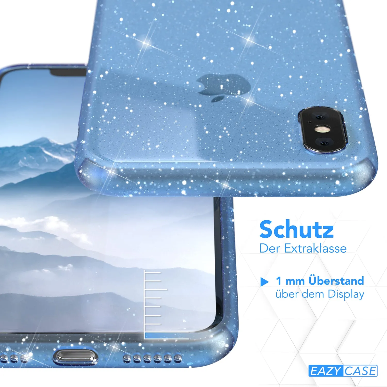 EAZY CASE Glitzer iPhone XS Max Handyhülle Blau funkelnd