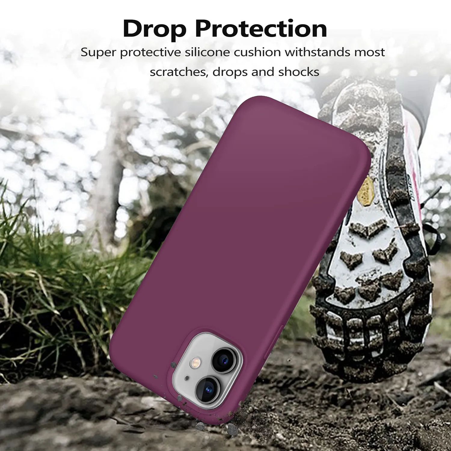 YATWIN iPhone 12 Mini Silikonhülle Weinrot Mikrofaser Glas