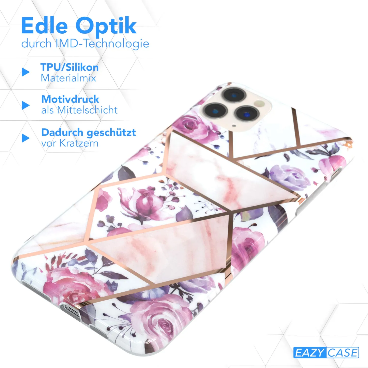 EAZY CASE iPhone 11 Pro Max Silikonhülle Blumen Rosé-Gold