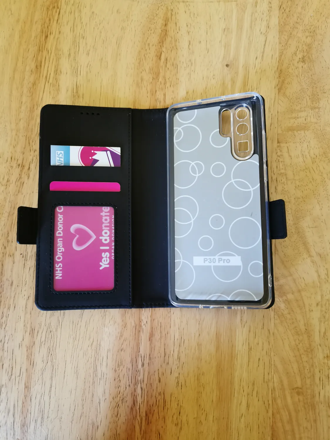 YATWIN Leder Klapphülle Huawei P30 Pro Schwarz Brieftasche RFID
