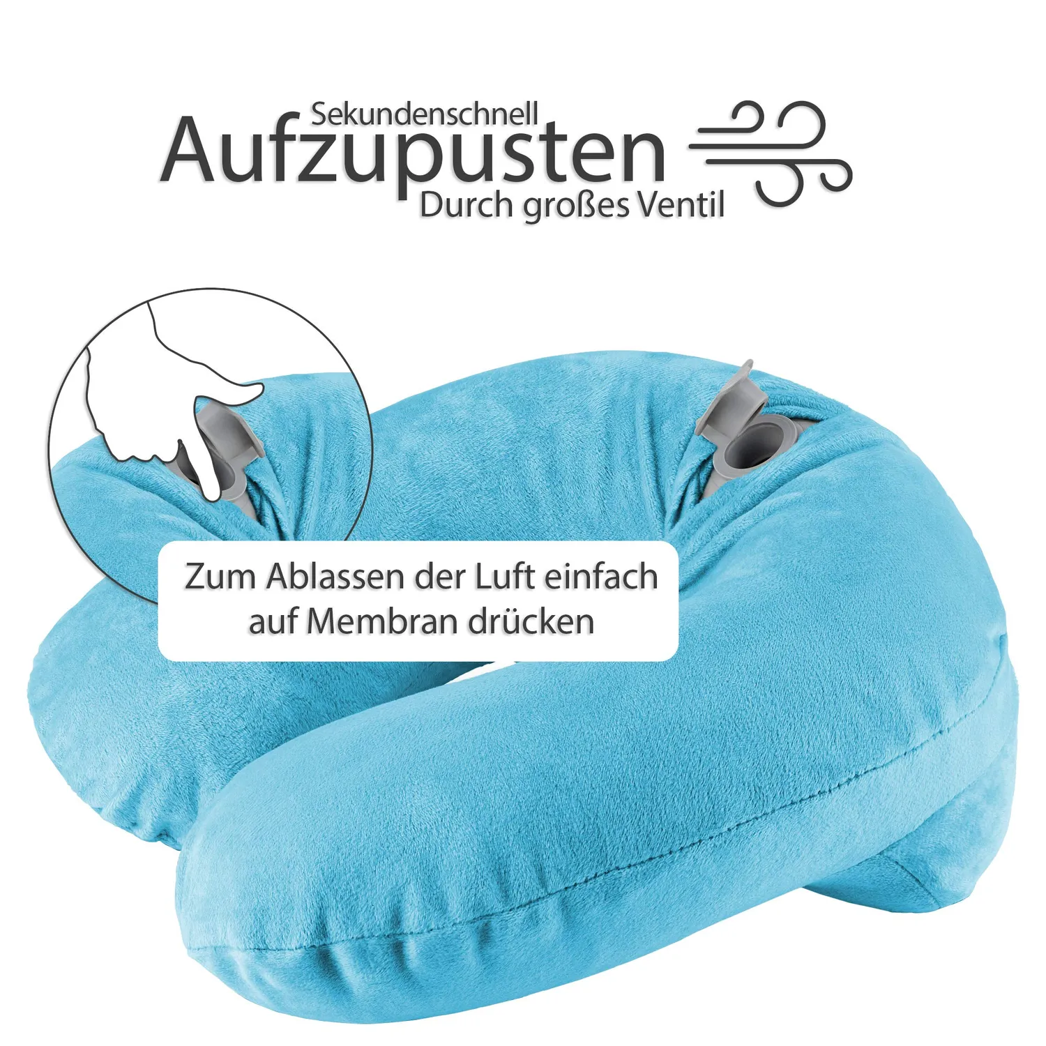 EAZY CASE Nackenkissen aufblasbar Hellblau mit Maske