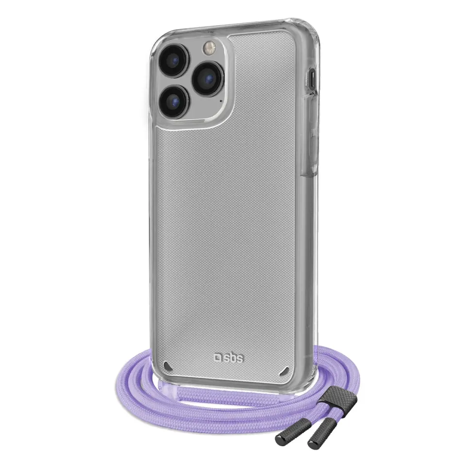 SBS iPhone 14 Pro Handyhülle mit Band transparent lila